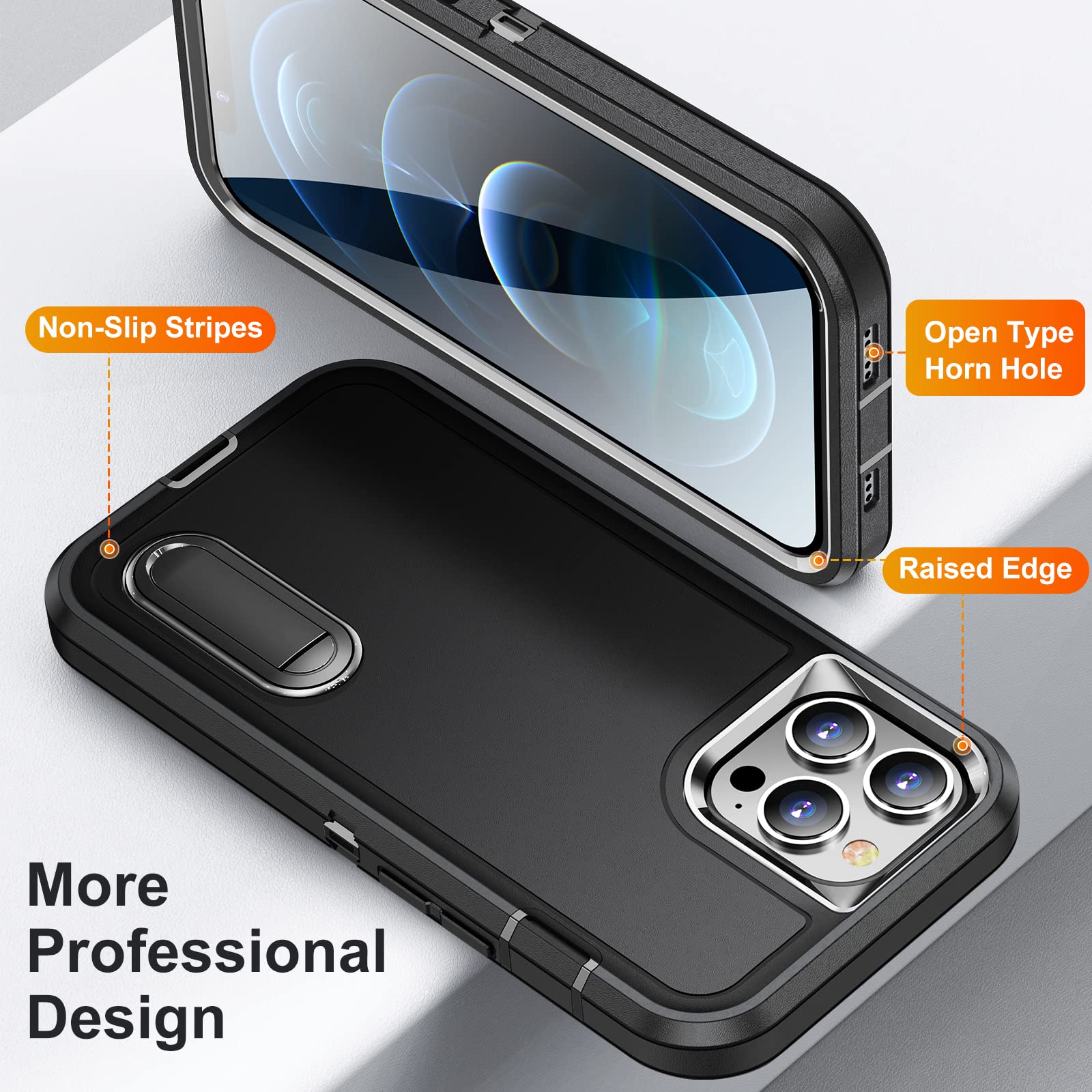 IDweel Heavy Duty Shockproof iPhone 12 Pro Max Case with Stand - Slim Fit 6.7 Inch Protective Cover | Anti-Scratch, Lightweight & Sturdy Hard Case (Black) - Perfect for Work, Travel & Everyday Protection