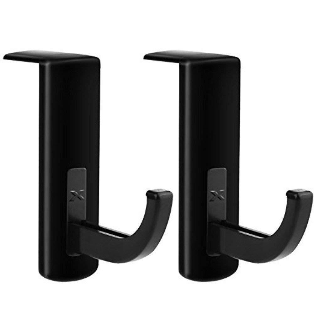 2-Pack Universal Headphone Hanger - Reusable Plastic Desk Stand Holder with Adhesive Hook for Headphones & Headsets (Black) - Perfect for Office, Gaming, and Home Workspace Organization