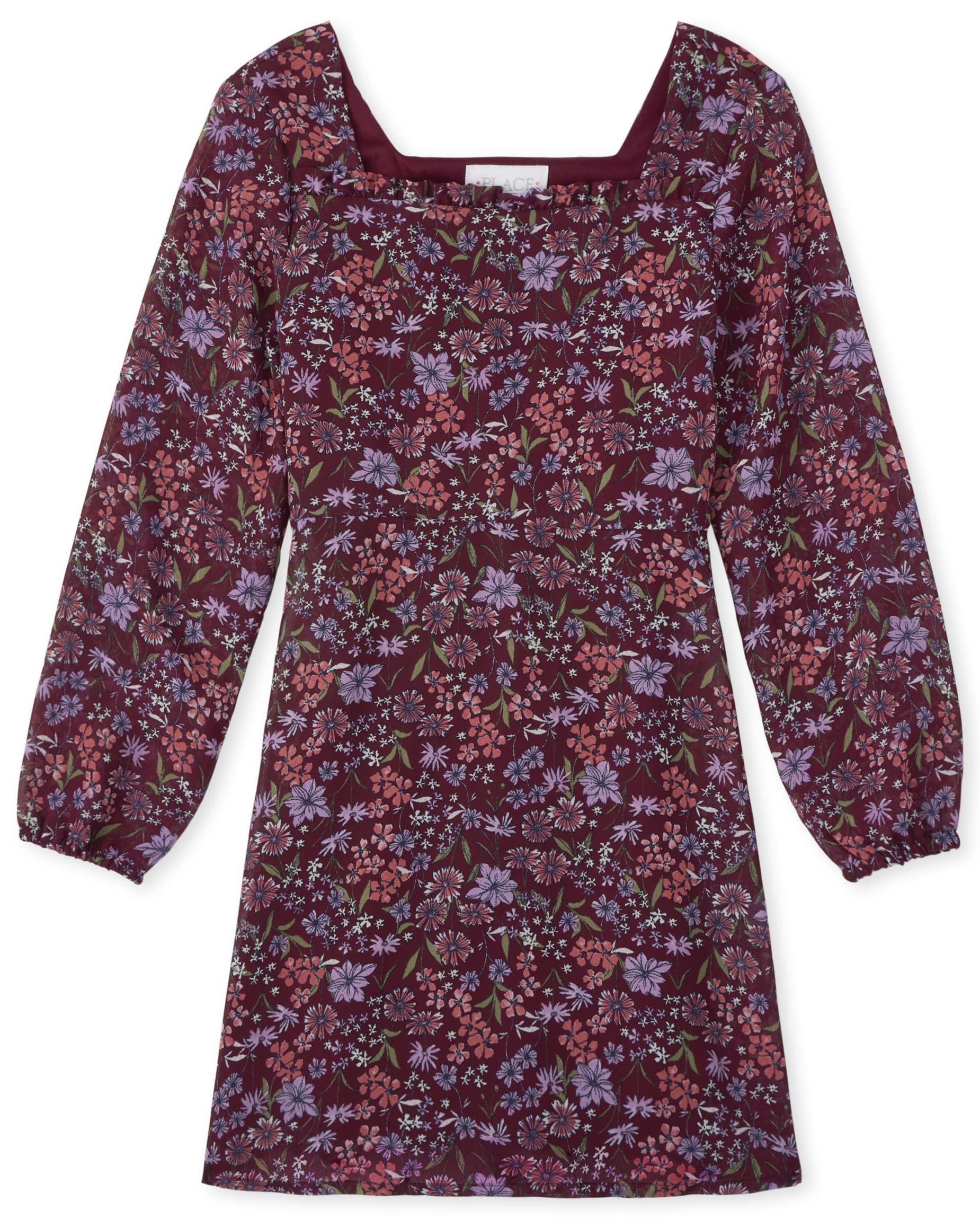 The Children's Place Girls' Long Sleeve Floral Print Party Dress - Perfect for Birthday, Holiday & Special Occasions