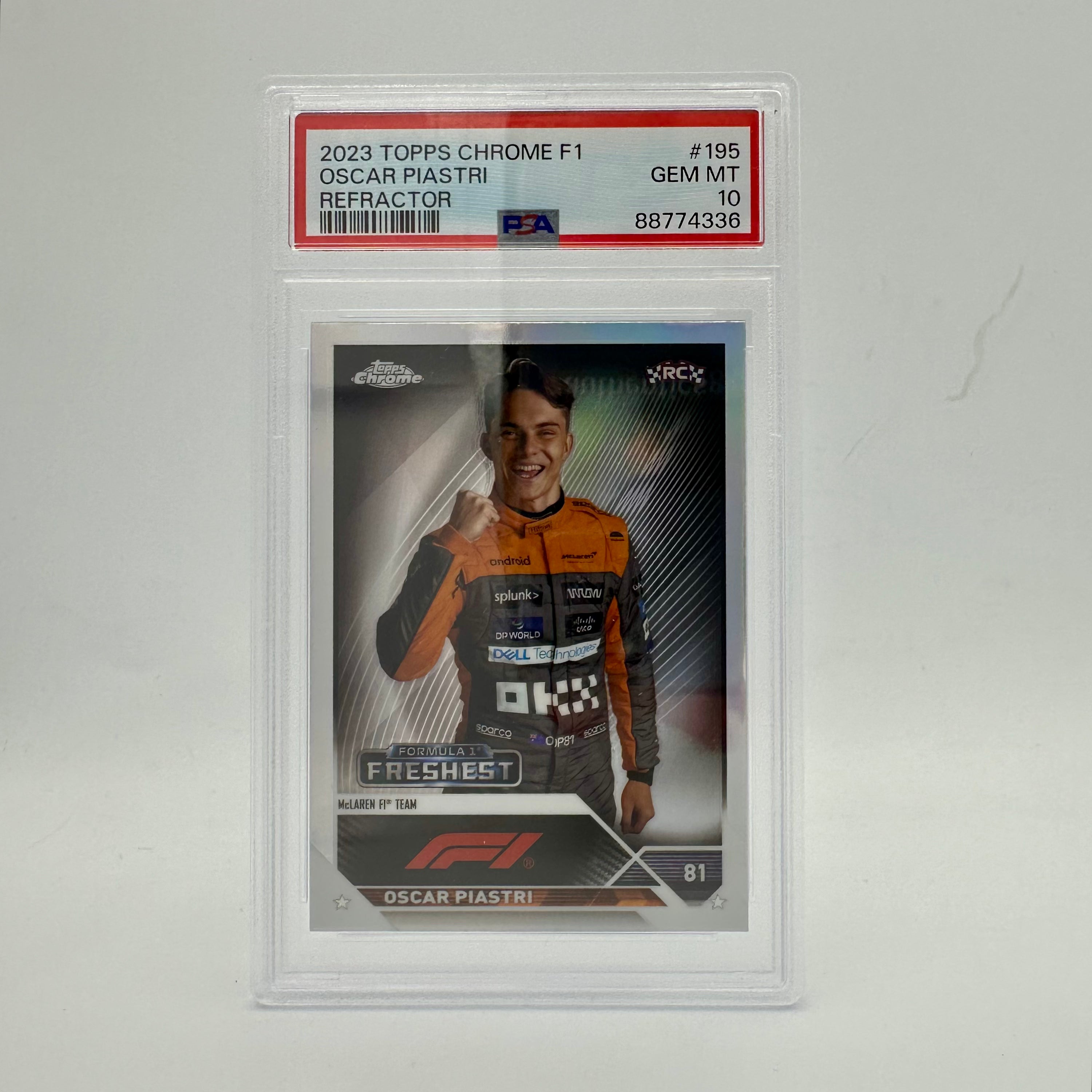 PSA 10 Oscar Piastri #195 Refractor 2023 Topps Chrome Rookie Card - Collectible Trading Card for Sports Memorabilia & Investment
