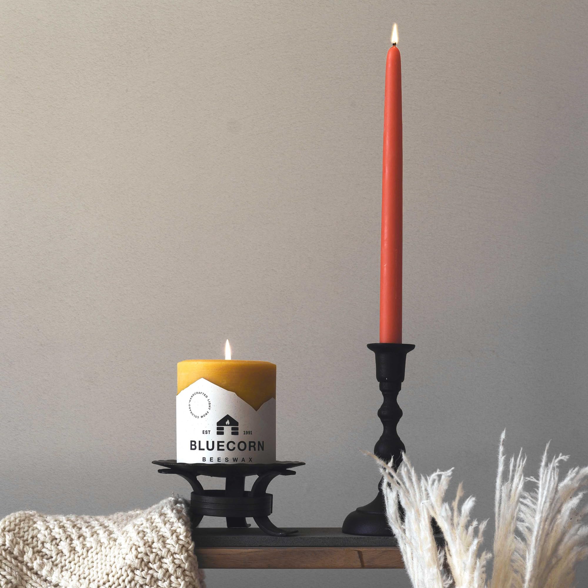 Pure Beeswax Taper Candles 8 Inch - Unscented Natural Candles for Dining & Decor