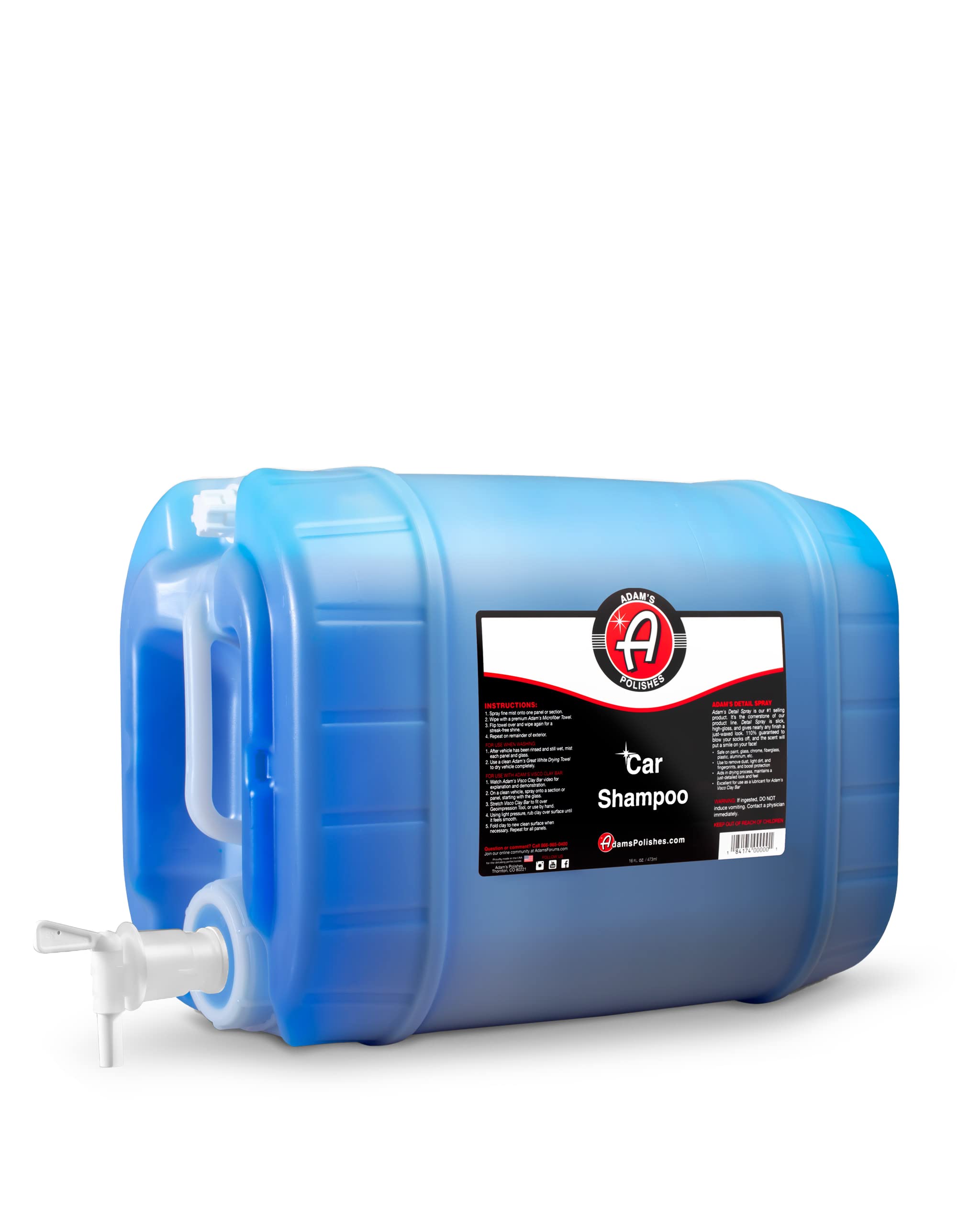 Adam's pH Balanced Car Shampoo (5 Gallon) - Biodegradable Auto Wash Soap for Foam Cannon, Spray Gun & Bucket - High Foaming, Scratch-Free Formula for Cars, Trucks, RVs & Motorcycles - Perfect for Professional Detailing & Home Car Washing