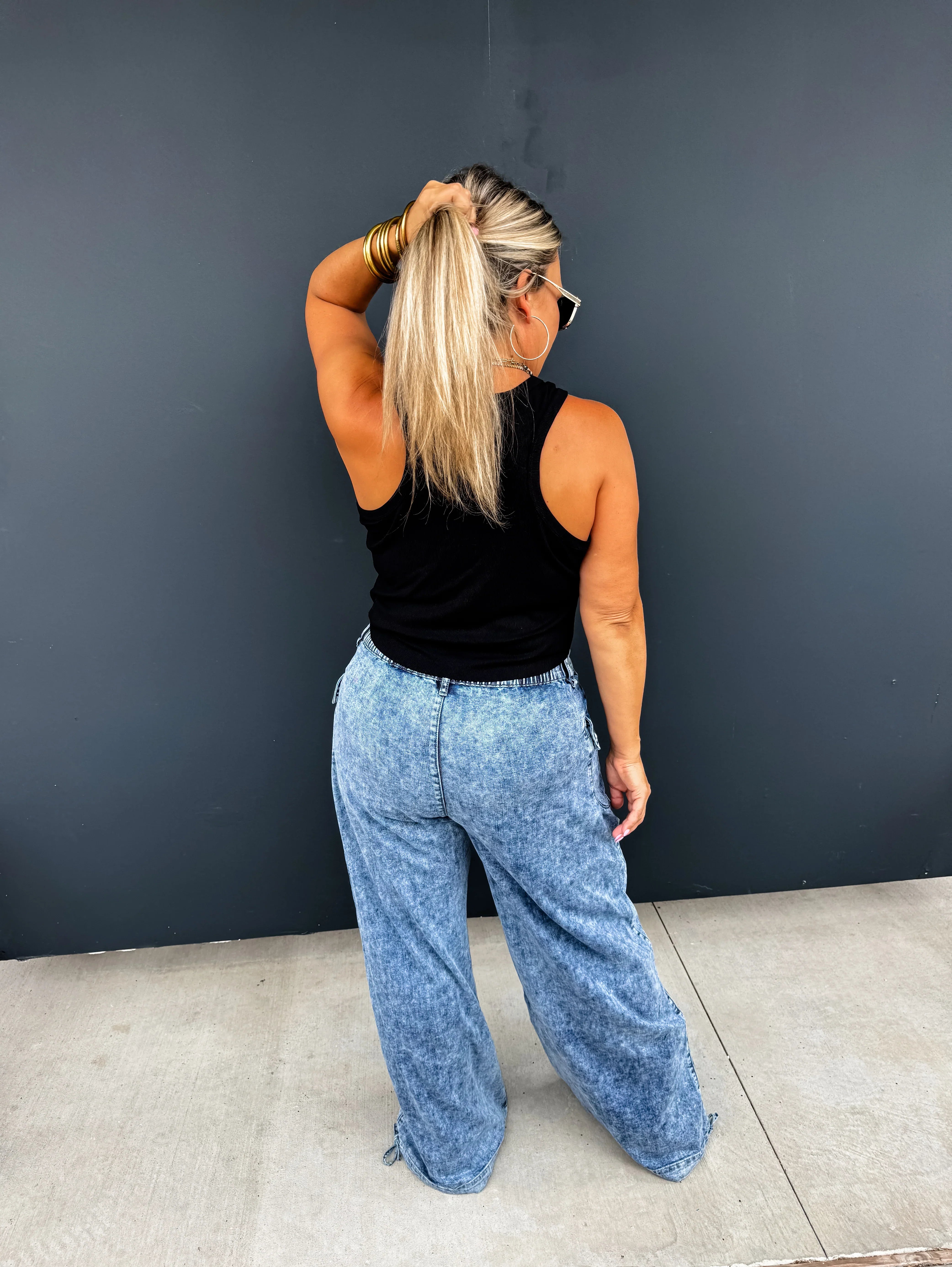 PREORDER: Charlie Cinch Hem Wide Leg Jeans - High Waist Stretch Denim Pants for Women | Casual & Chic Outfit for Everyday Wear