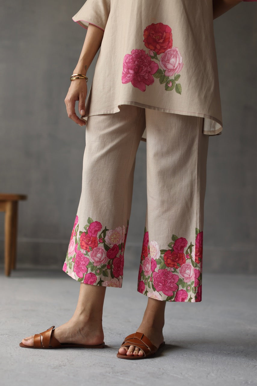 Peony Pants for Women - Floral Print High Waisted Stretchy Yoga Pants - Perfect for Yoga, Workout, Lounge & Casual Wear