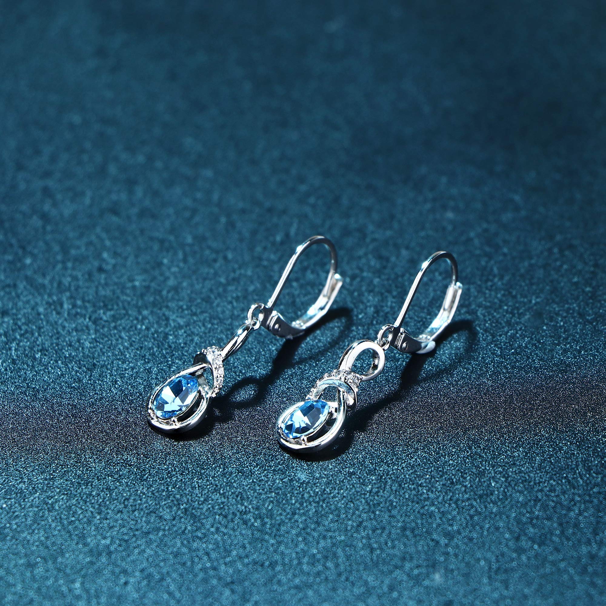 Sllaiss Crystal Dangle Earrings for Women - Elegant Teardrop Leverback Earrings with March Birthstone, Perfect Christmas Jewelry Gift for Her | Ideal for Parties, Weddings & Special Occasions