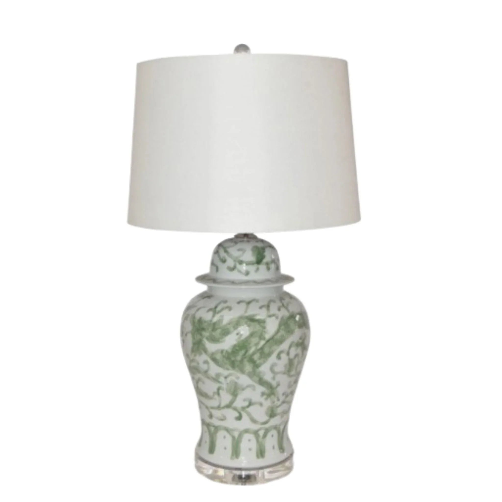 Celadon Dragon Motif Porcelain Temple Jar Table Lamp - Handcrafted Asian Home Decor for Living Room, Bedroom & Office
