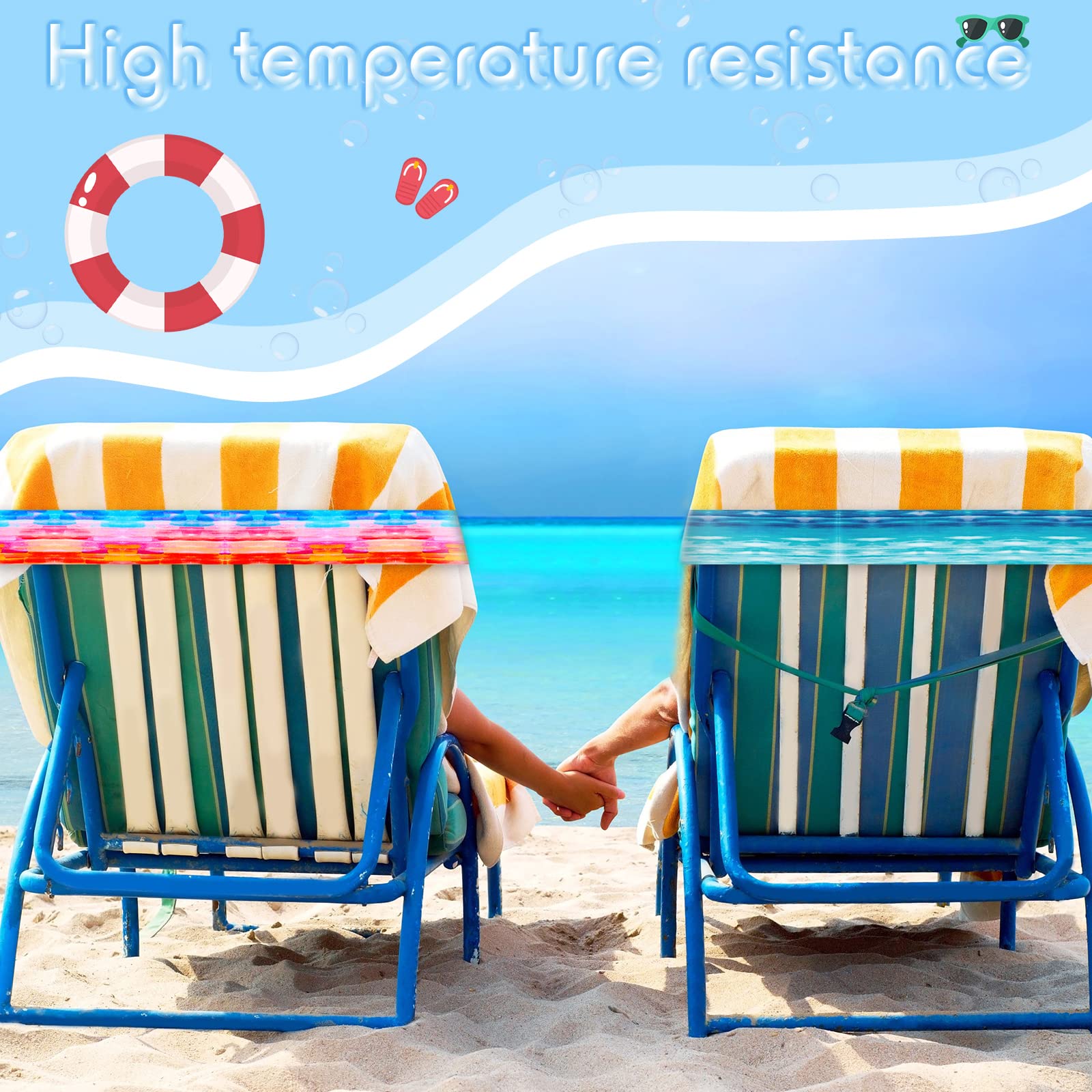 8-Pack Large Elastic Towel Bands for Beach Chairs - 15.75