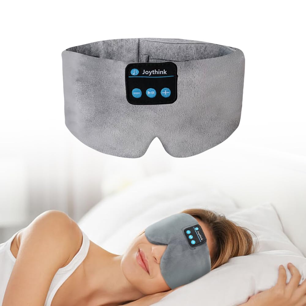 Bluetooth Sleep Mask for Women & Men - Adjustable Blackout Eye Mask with Built-in Headphones for Sleeping, Travel, Meditation - Perfect Gift (Grey) | Ideal for Nighttime Relaxation & Noise-Free Sleep
