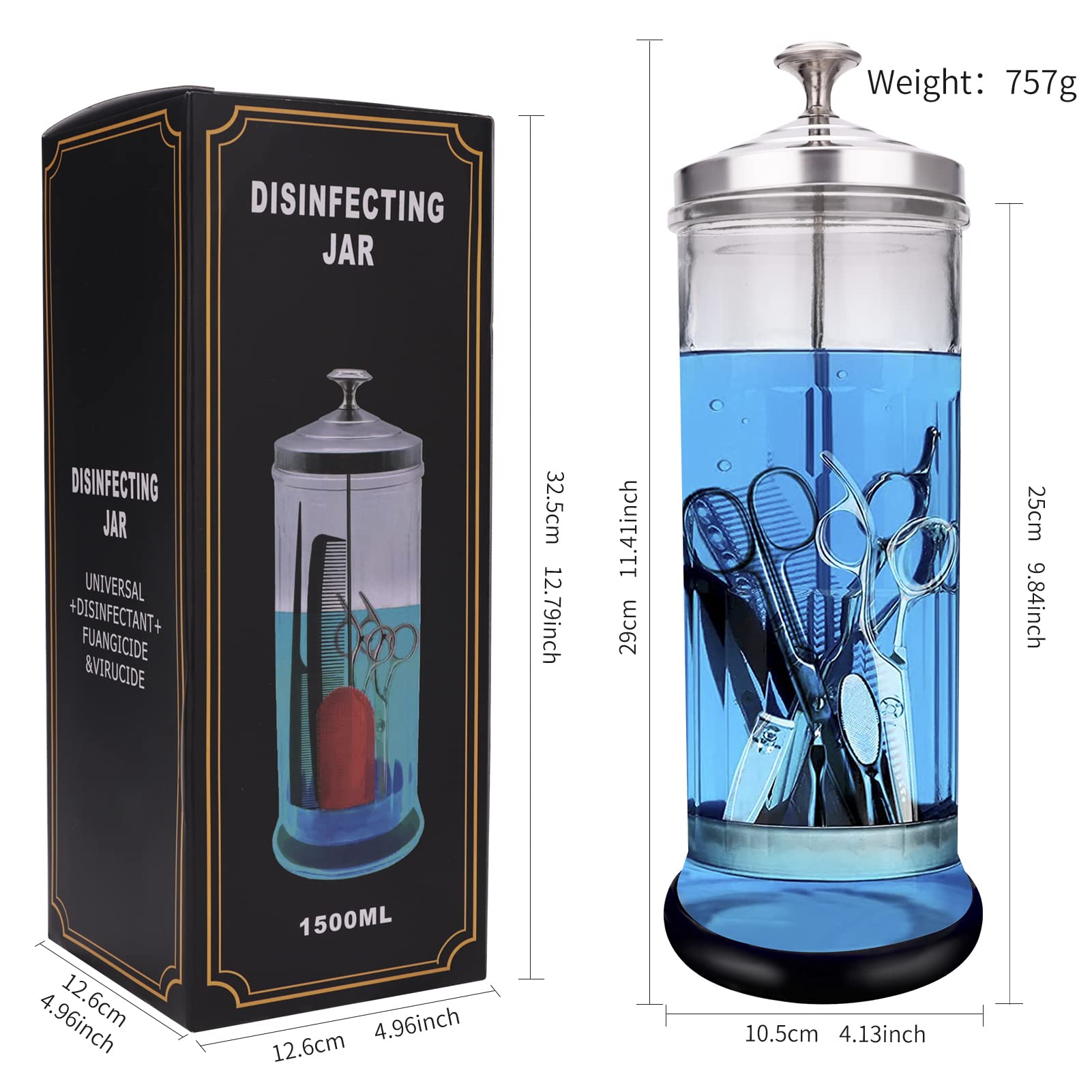 **50oz/1500ml Disinfectant Sterilizer Jar for Barber & Nail Tools - Durable Glass Container for Salon, Barber Shop & Home Use - Hair Styling, Manicure & Pedicure Equipment Sanitizer**
