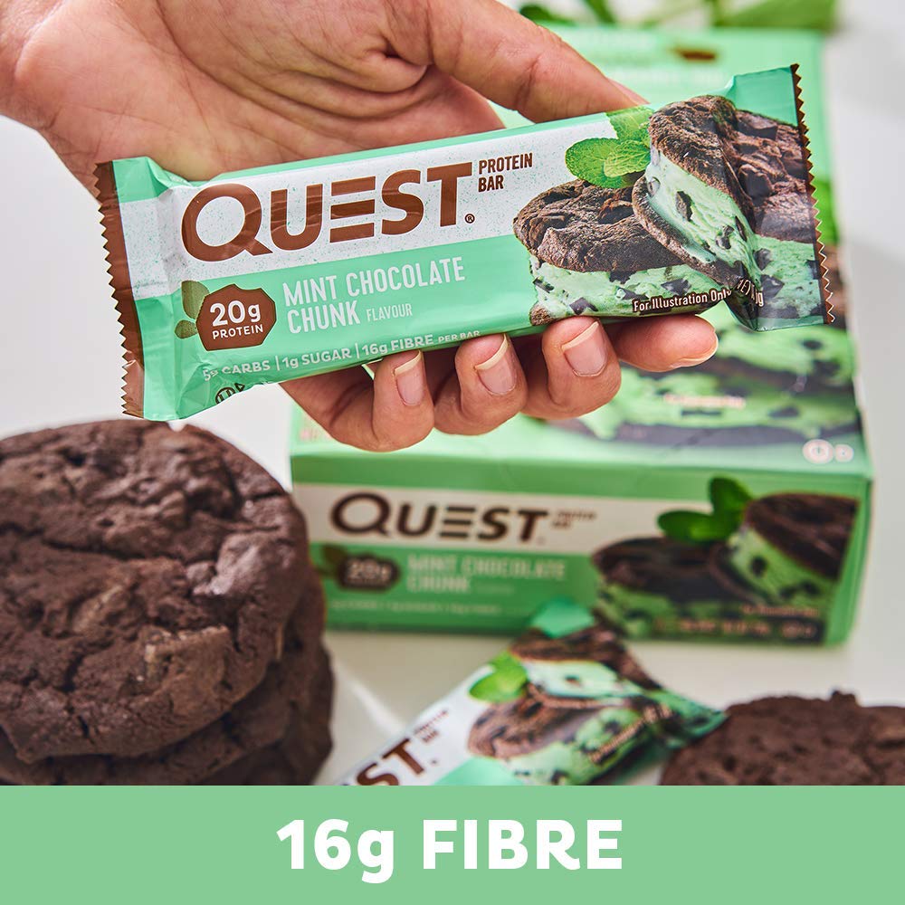 Quest Bar Protein Bars - Mint Chocolate Chunk Flavor, Gluten Free & Low Carb (12 Count Box) | Post-Workout Recovery & Healthy Snacking On-The-Go