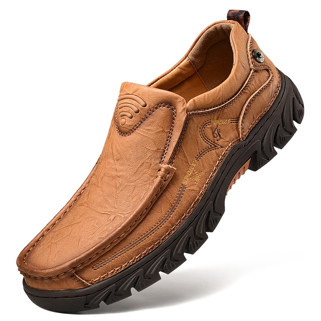 CHENSAN Men's Slip-On Loafers - Comfortable Leather Casual Shoes for Work, Walking & Hiking - Perfect for Office, Travel & Outdoor Activities
