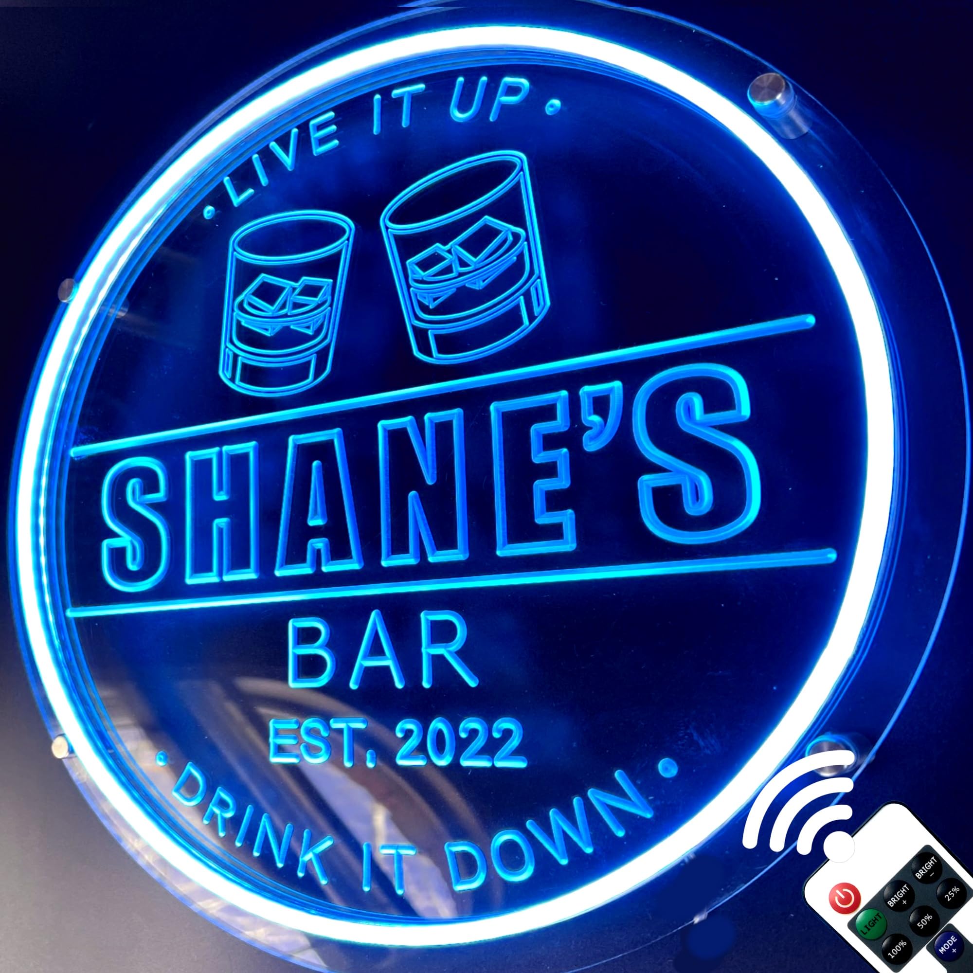 Custom LED Neon Bar Signs - Personalized Home Bar Decor with Whiskey Glasses Gift Set for Men | Bourbon Wall Art & Liquor Shelf Lighting | Perfect for Man Cave, Game Room & Pub Decor