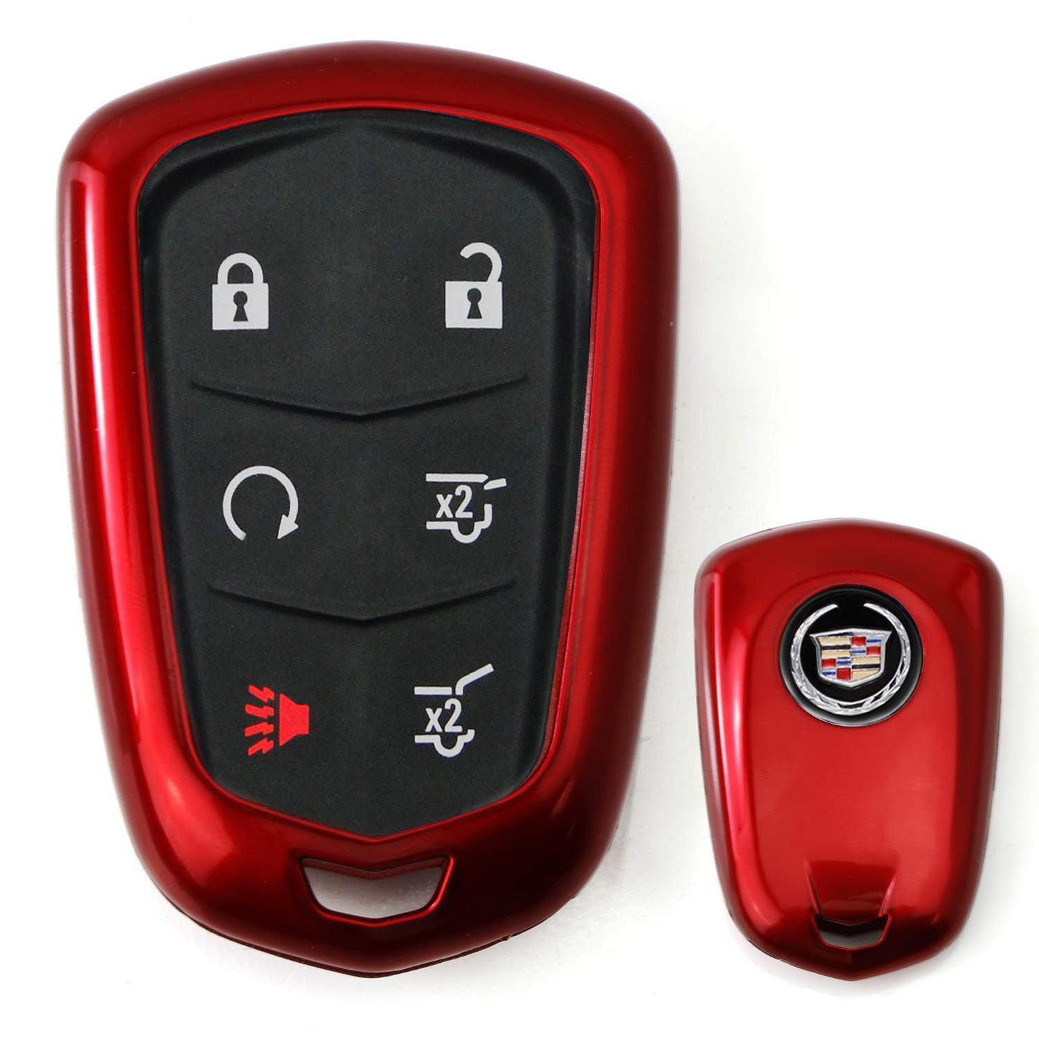 Premium Glossy Red Smart Key Fob Cover Replacement for 2015+ Cadillac ATS CTS XTS Escalade - Perfect Fit, Durable Protection (Ideal for Daily Use, Gifting & Car Enthusiasts)