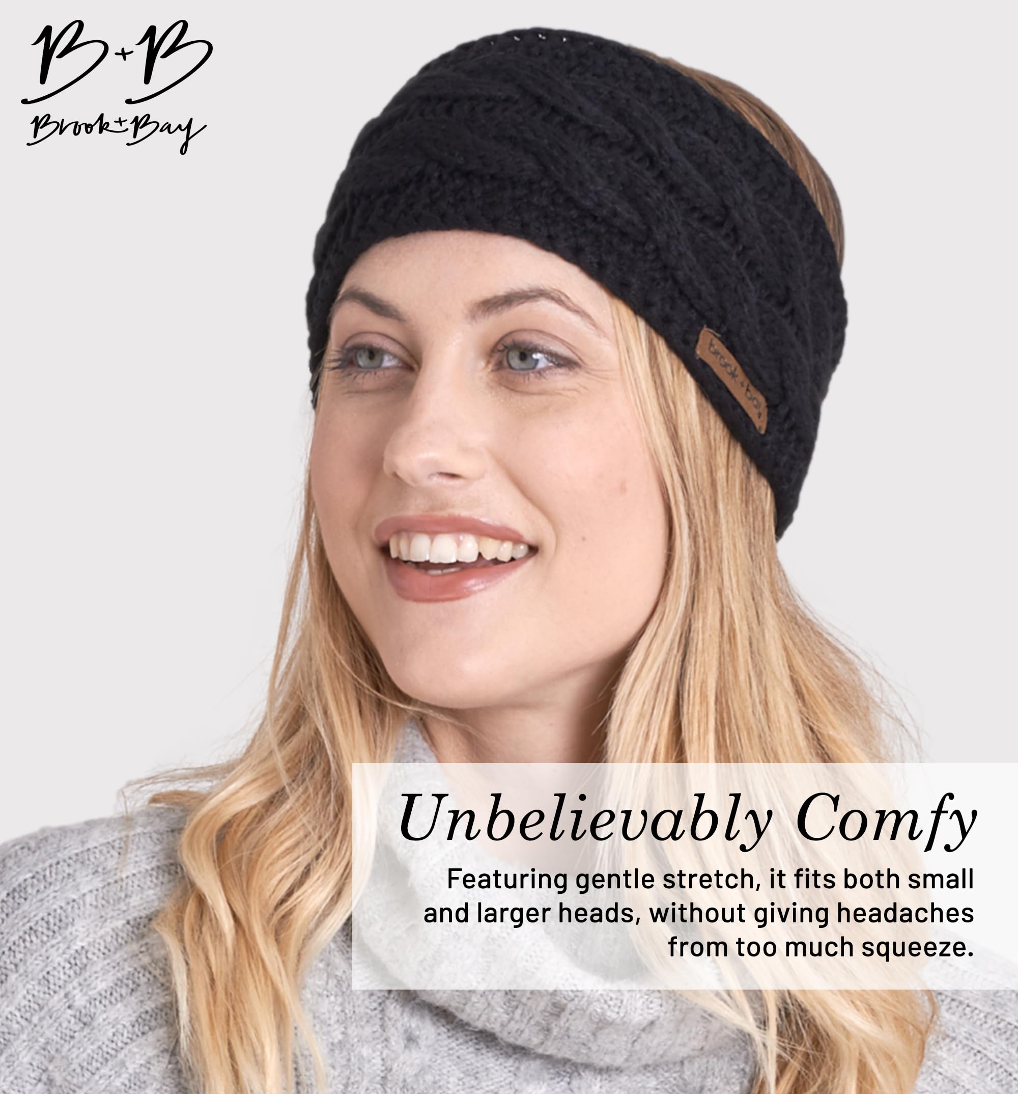 Brook + Bay Women's Fleece & Knit Ear Warmer Headband - Soft Winter Ear Covers for Cold Weather - Perfect for Skiing, Running & Outdoor Activities