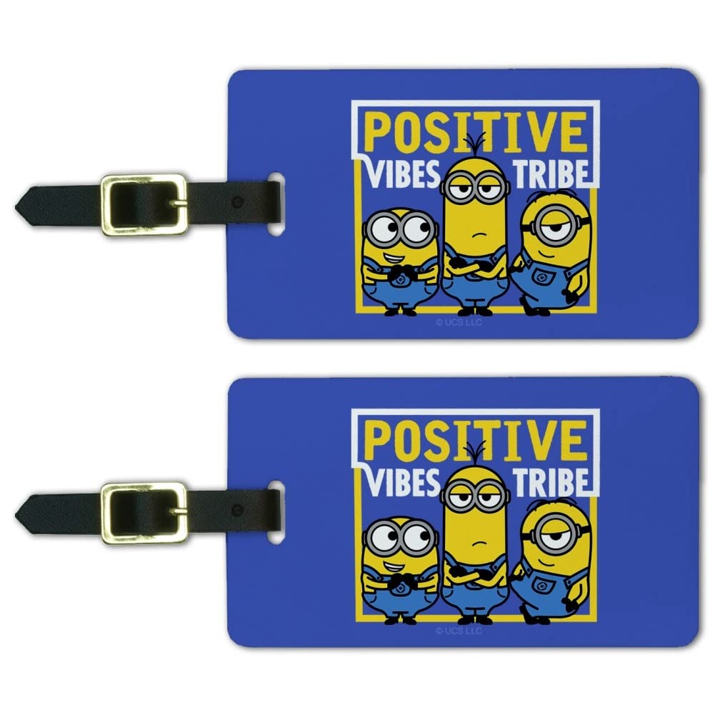 Minions Good Vibes Luggage ID Tags - Set of 2 Personalized Suitcase Tags for Carry-On Bags, Backpacks & Travel Accessories | Perfect for Family Vacations, Business Trips & Kids' Luggage Identification