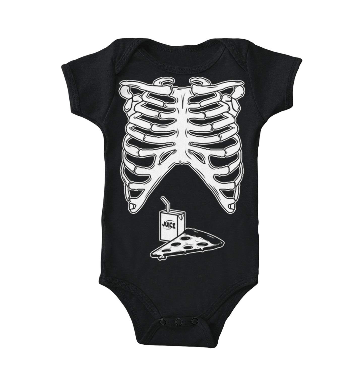 Funny Pizza & Juice Box Print Ribcage Bodysuit for Women - Trendy Halloween Costume, Cosplay Outfit, or Casual Streetwear