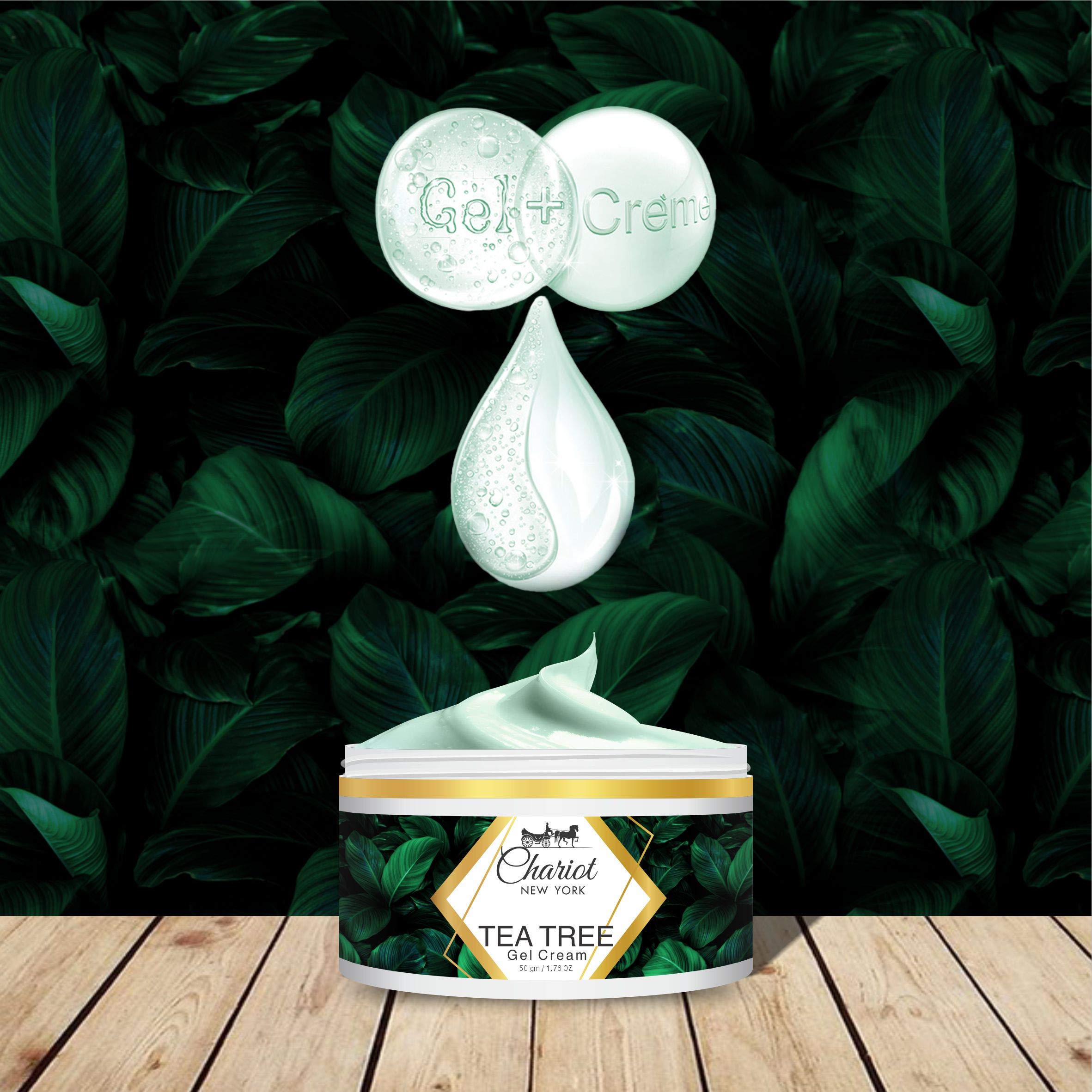 Chariot New York Tea Tree Face Gel Cream 50gm - Oil-Free Hydrating Moisturizer for Acne-Prone Skin | Perfect for Daily Skincare Routine & Blemish Control