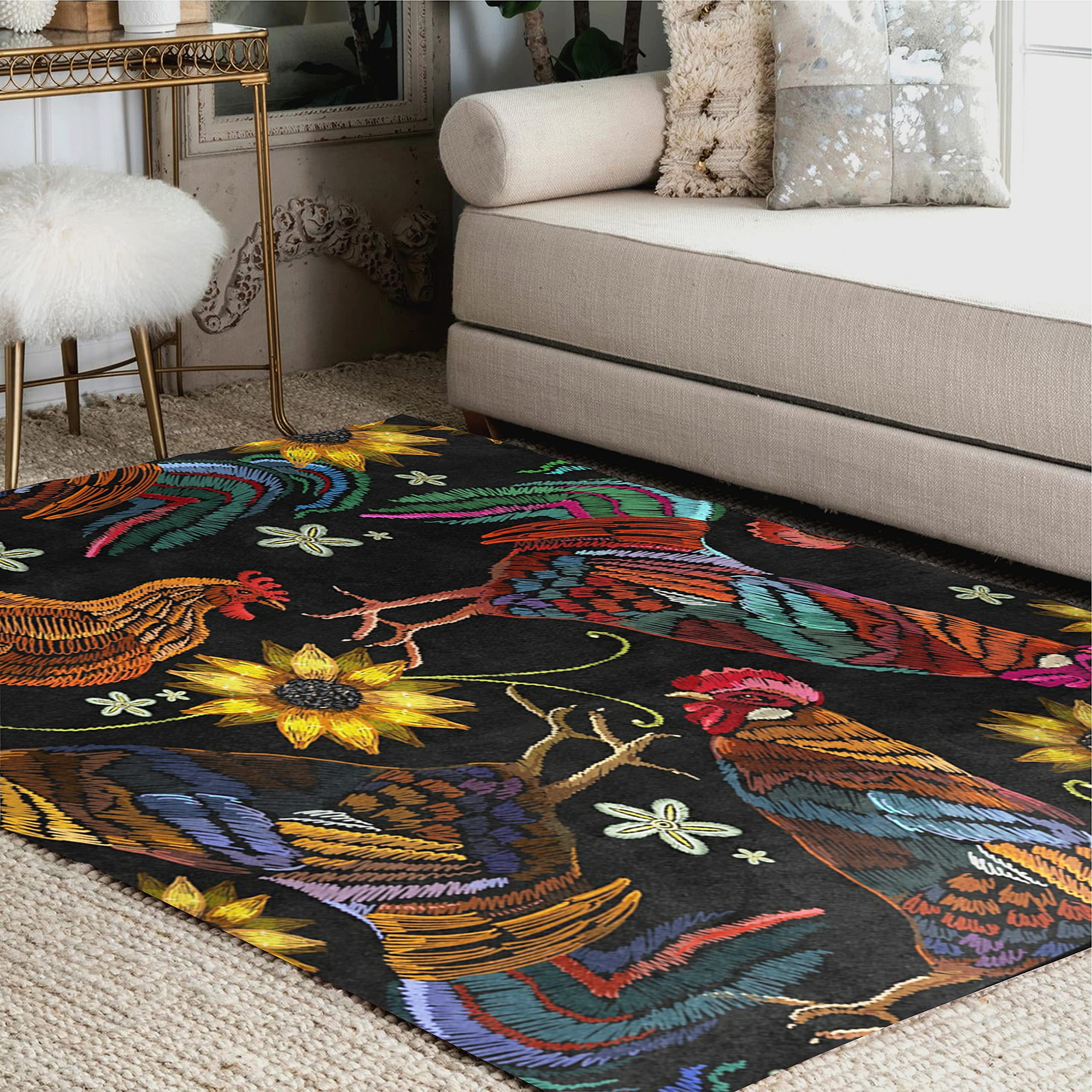 ALAZA Cartoon Cactus Flower Area Rug - Soft Non-Slip Floor Mat for Living Room, Bedroom, Nursery - 4'x5'3