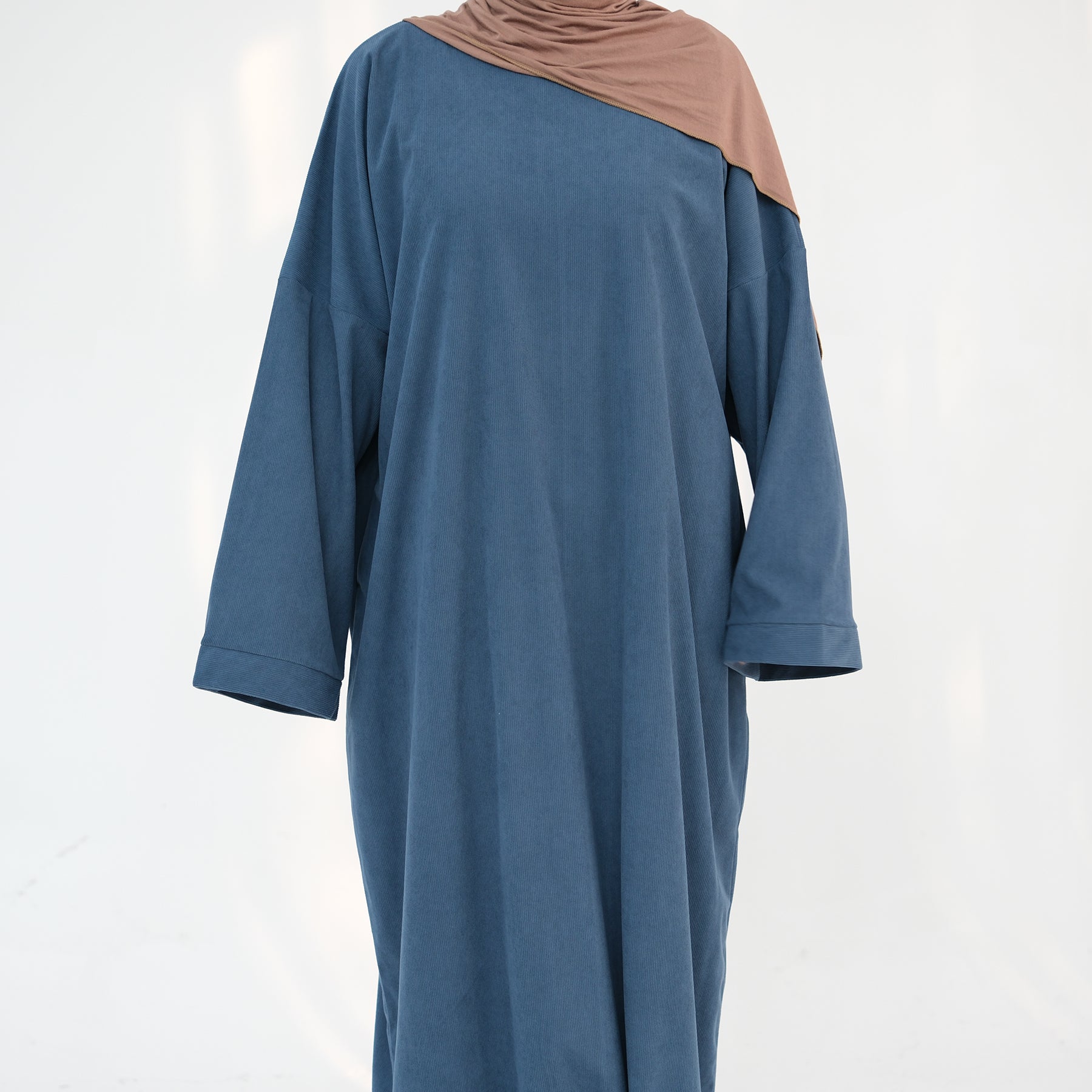Annan Corduroy Abaya Dress in Teal - Modest Islamic Fashion for Women, Perfect for Prayer, Eid, and Special Occasions