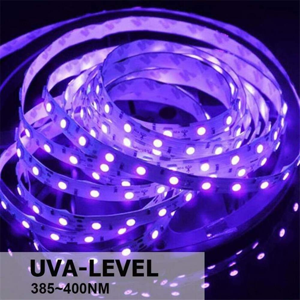 Matybobe 16.4ft UV LED Strip Lights - 300 Ultra Violet LEDs, Flexible 12V Rope Lighting with Power Supply for Blacklight Parties, Glow Decor & Home Theater Lighting
