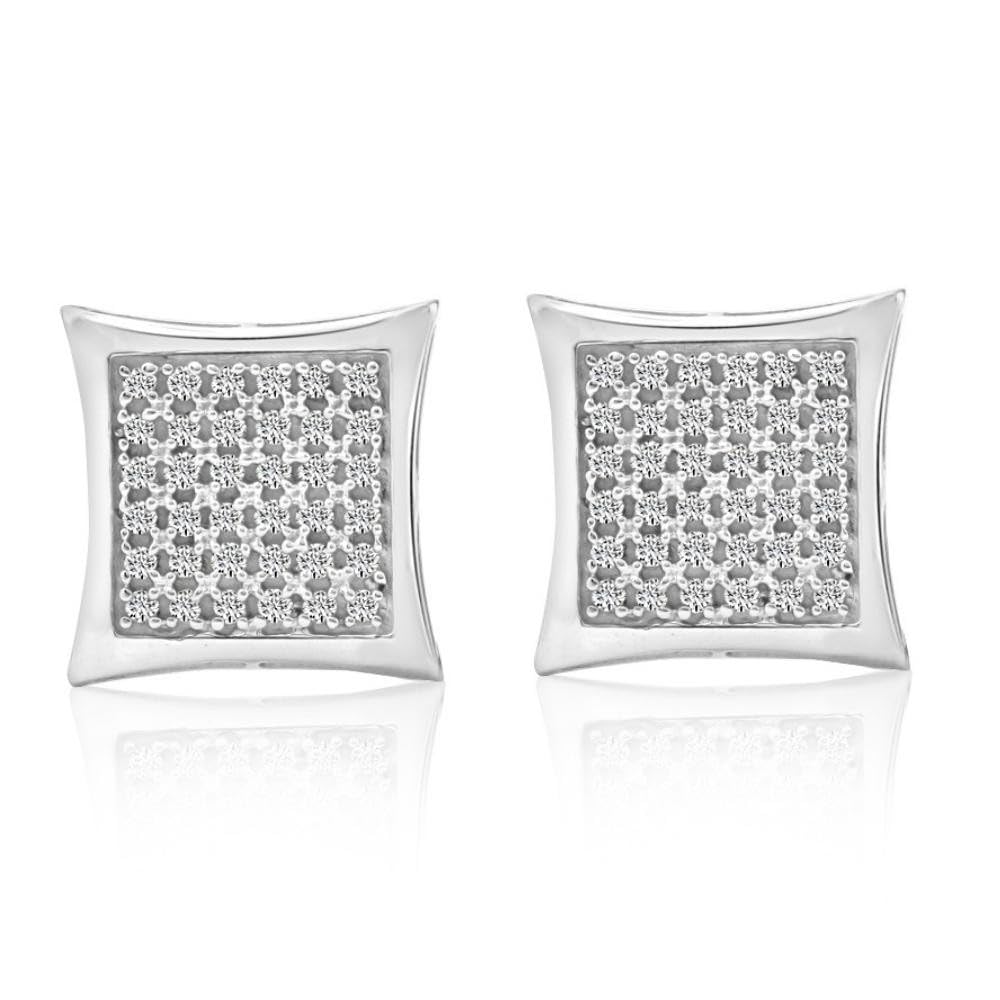 1/3 Carat Natural Diamond Pave Square Framed Women's Earrings in 14K White or Yellow Gold - Perfect for Weddings, Anniversaries & Special Occasions