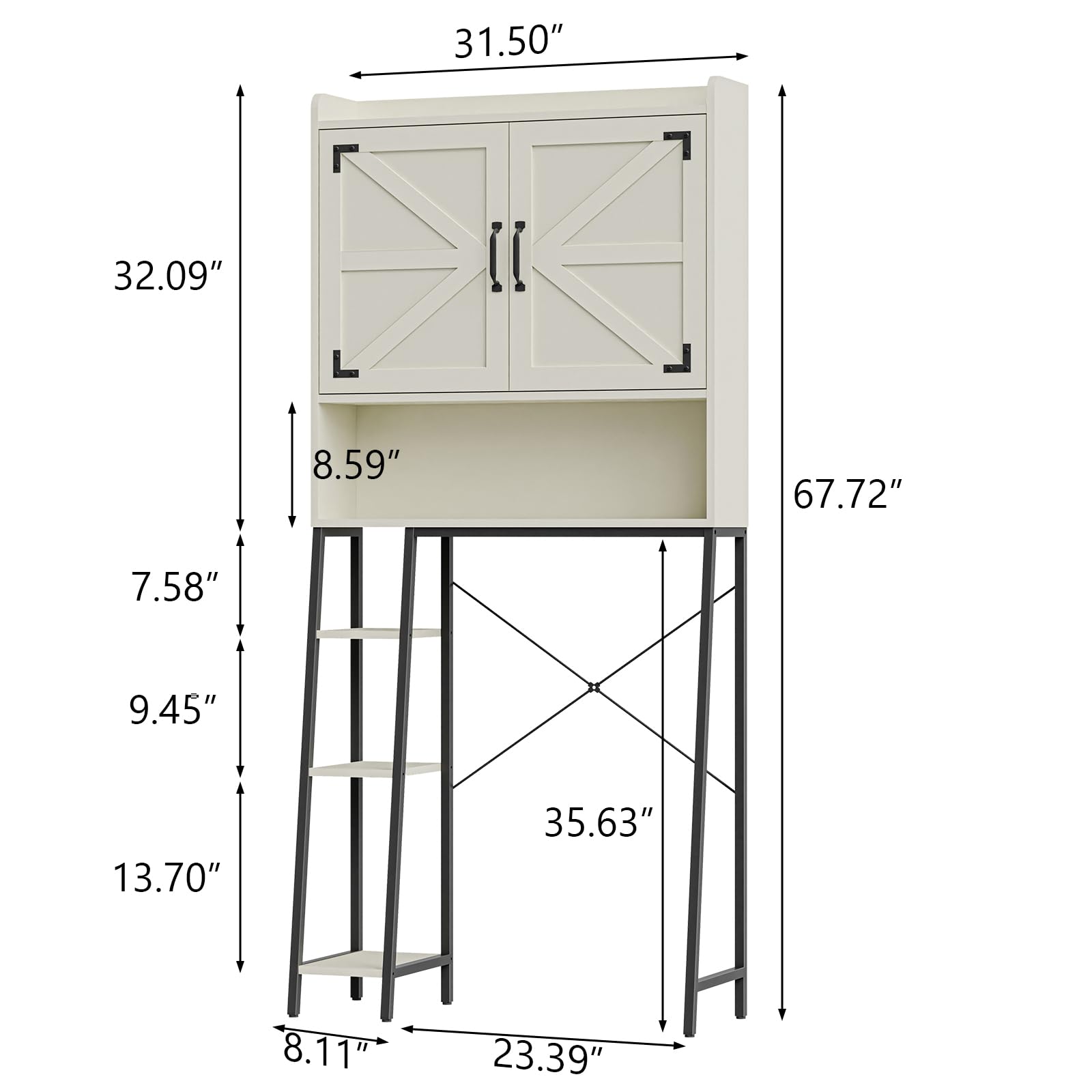 Farmhouse Over The Toilet Storage Cabinet with 2 Barn Doors & Toilet Paper Holder - Space-Saving Bathroom Organizer for Toiletries, Towels & Laundry Supplies - Perfect for Small Bathrooms, Restrooms & Powder Rooms