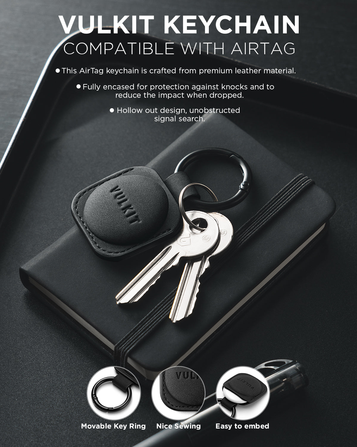 Durable Leather Keychain Case for Apple AirTag - Slim Protective Cover with Secure Hook for Keys, Luggage & Backpacks | Travel & Everyday Use