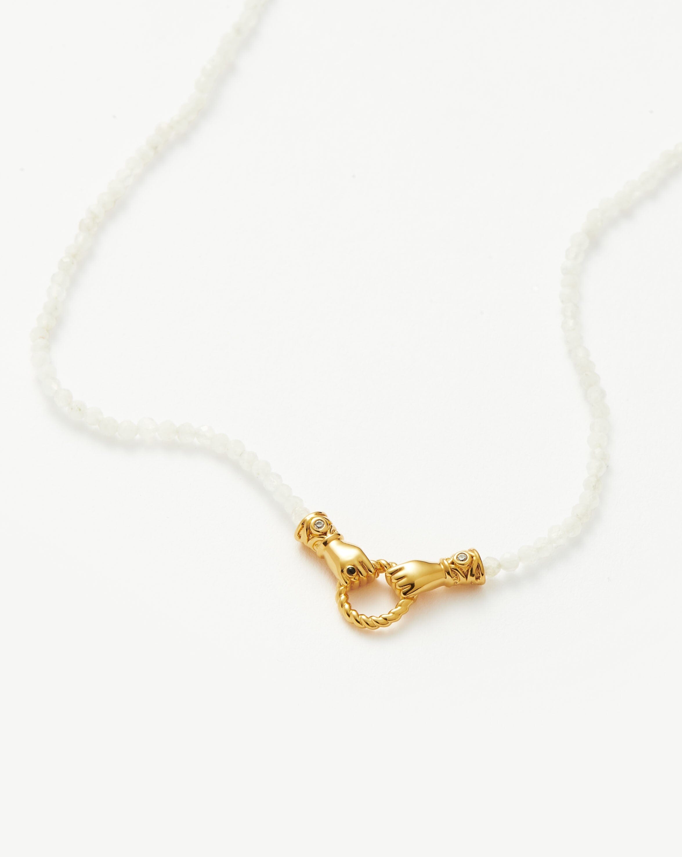 Harris Reed In Good Hands Mini Beaded Gemstone Necklace - 18k Gold Plated Rainbow Moonstone Pendant | Elegant Layering Jewelry for Women, Perfect for Parties & Date Nights