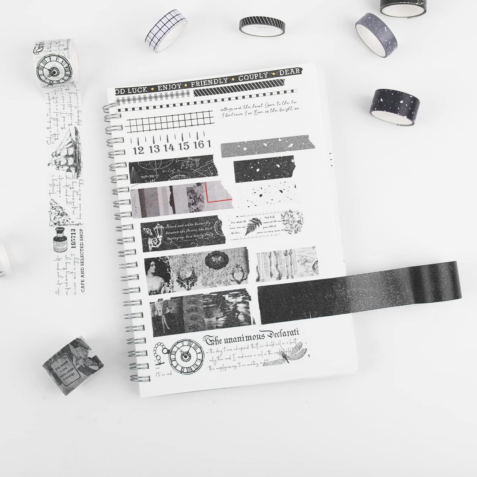 Gothic Aesthetic Black and White Washi Tape Set - 20 Rolls Japanese Decorative Tape for Scrapbooking, Journaling, Planner & DIY Crafts - Perfect for Bullet Journals, Gift Wrapping & Home Decor