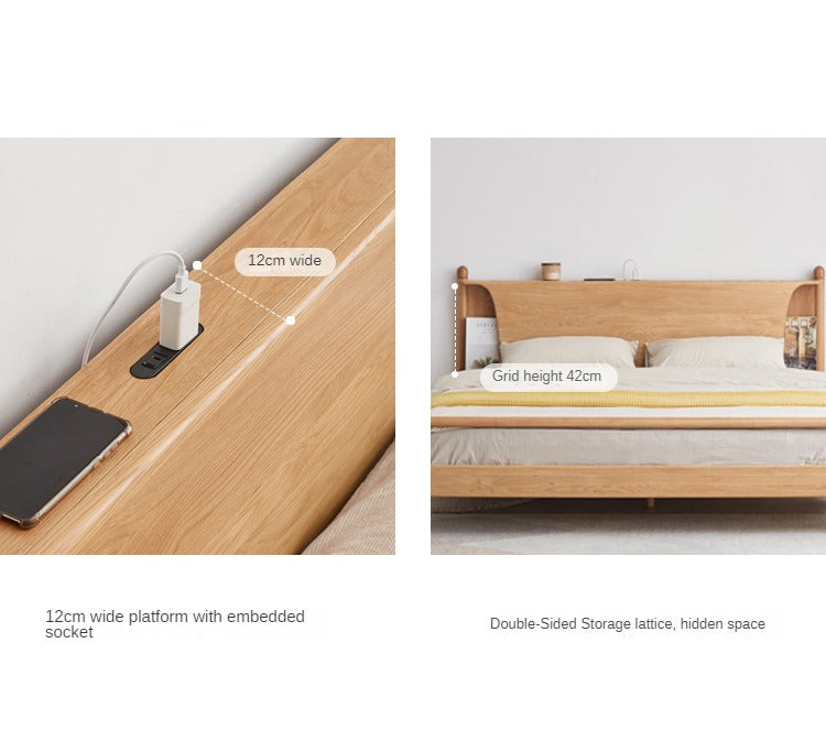 Solid Oak Wood Luminous Bedside Charging Shelf - Nightstand Organizer with USB Ports for Bedroom, Office & Dorm Room - Perfect for Phones, Tablets & Reading Lights