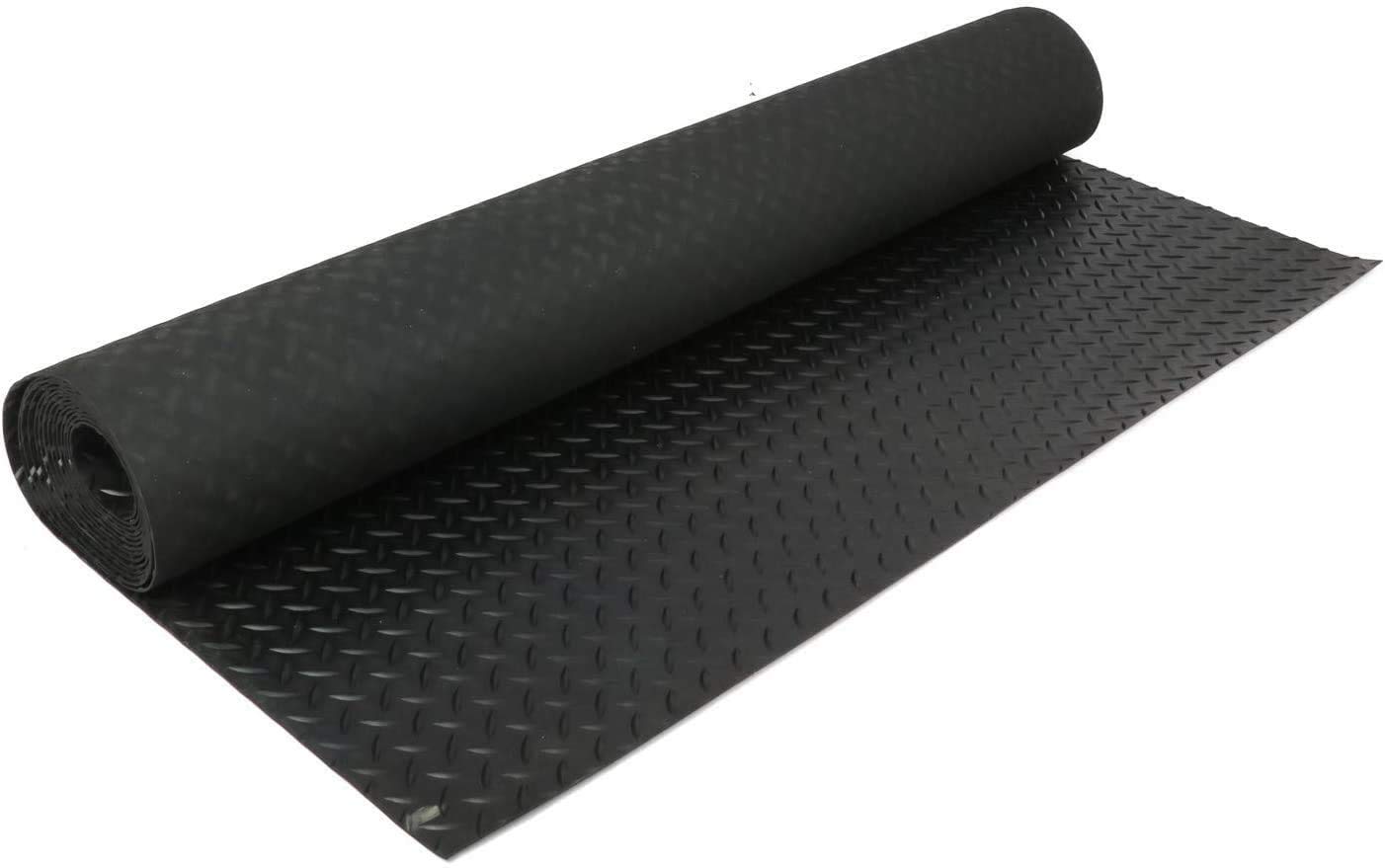 Heavy Duty 3.3x16.5FT Anti-Slip Rubber Garage Floor Mat - 1/8 Inch Thick Diamond Pattern Waterproof & Stain Resistant Industrial Flooring Roll for Under Car Protection - Perfect for Garage, Workshop, and Auto Shop Floor Covering