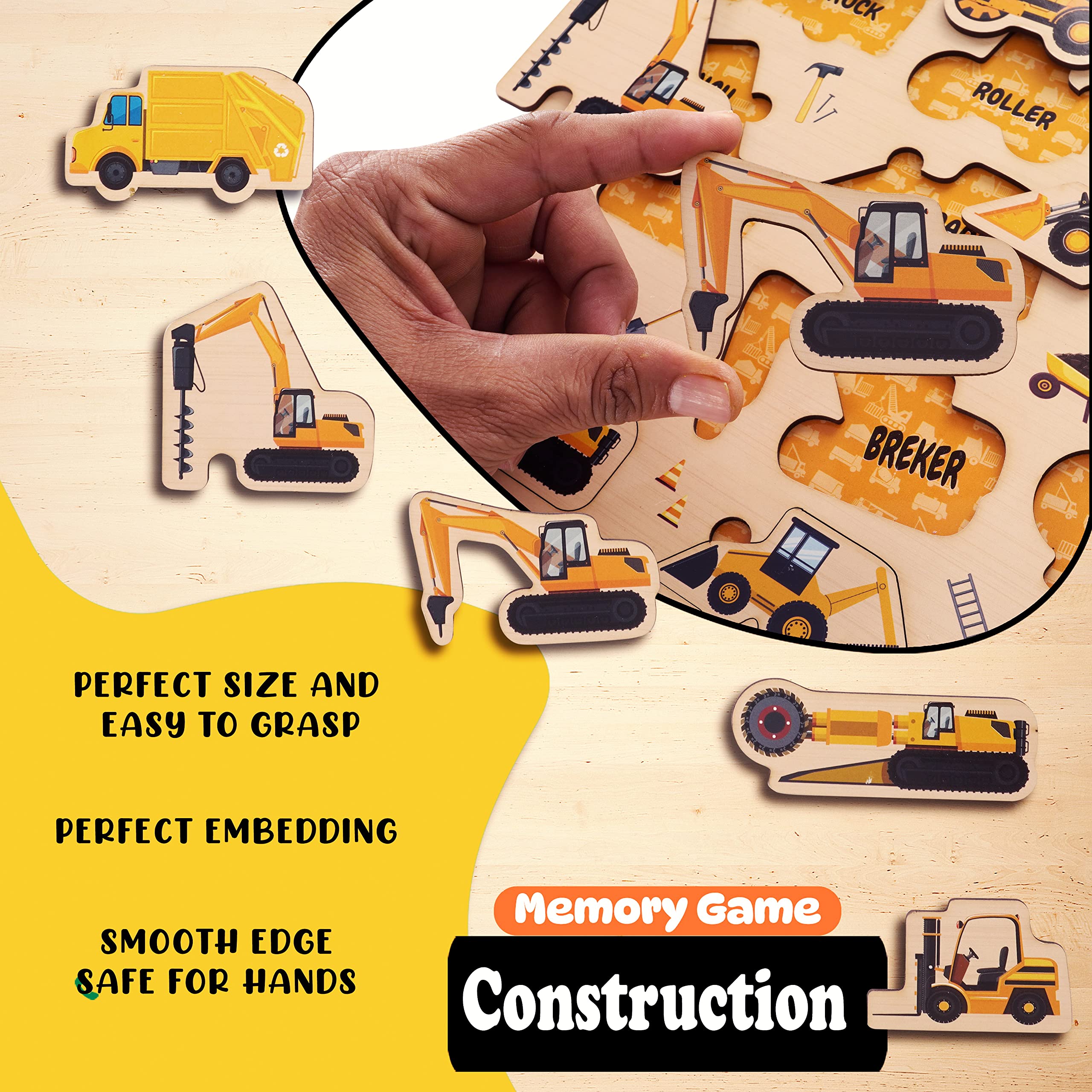 Construction Vehicle Wooden Puzzles for Toddlers - Montessori Learning Toys for Boys & Girls | Educational Gifts for Kids | Perfect for School & Playtime Activities