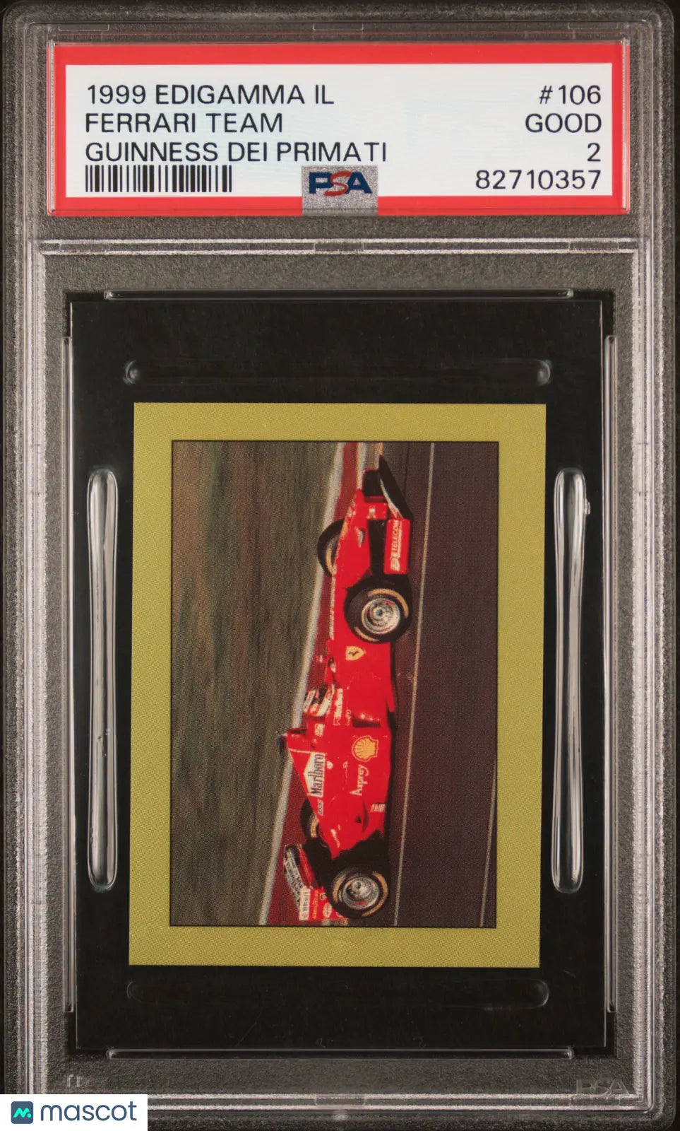 1999 Edigamma IL Guinness Dei Primati Ferrari Team PSA 2 #106 - Rare Collectible Ferrari Racing Card for Display & Investment - Perfect for Sports Memorabilia Collections and Ferrari Enthusiasts