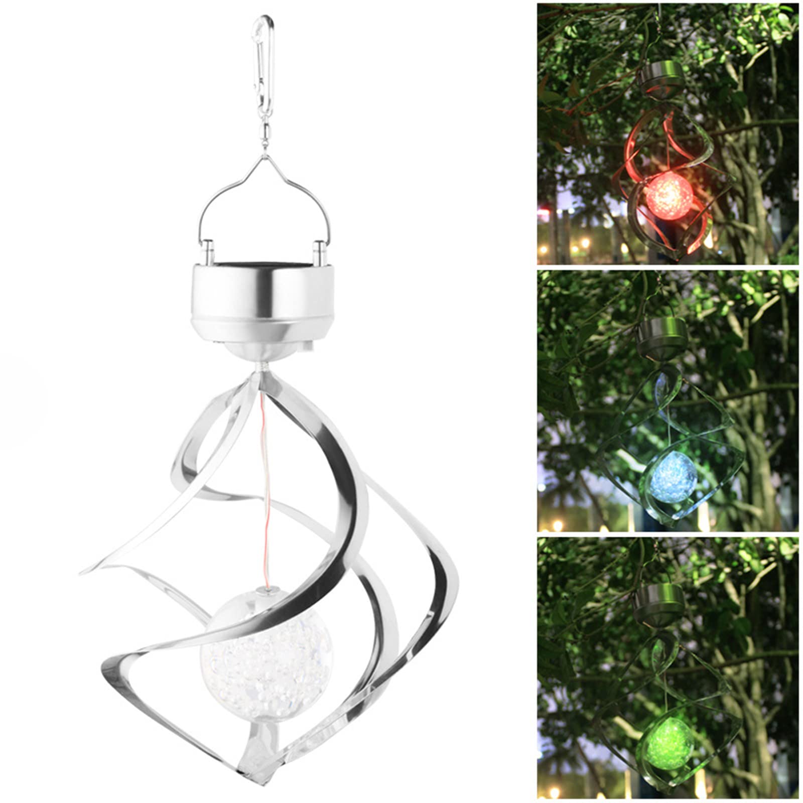 Solar Wind Chime with Color Changing LED Lights - Waterproof Outdoor/Indoor Hanging Decor for Patio, Garden, Lawn & Yard - Crystal Ball Spiral Spinner Wind Chime Lamp for Relaxing Ambience & Nighttime Illumination