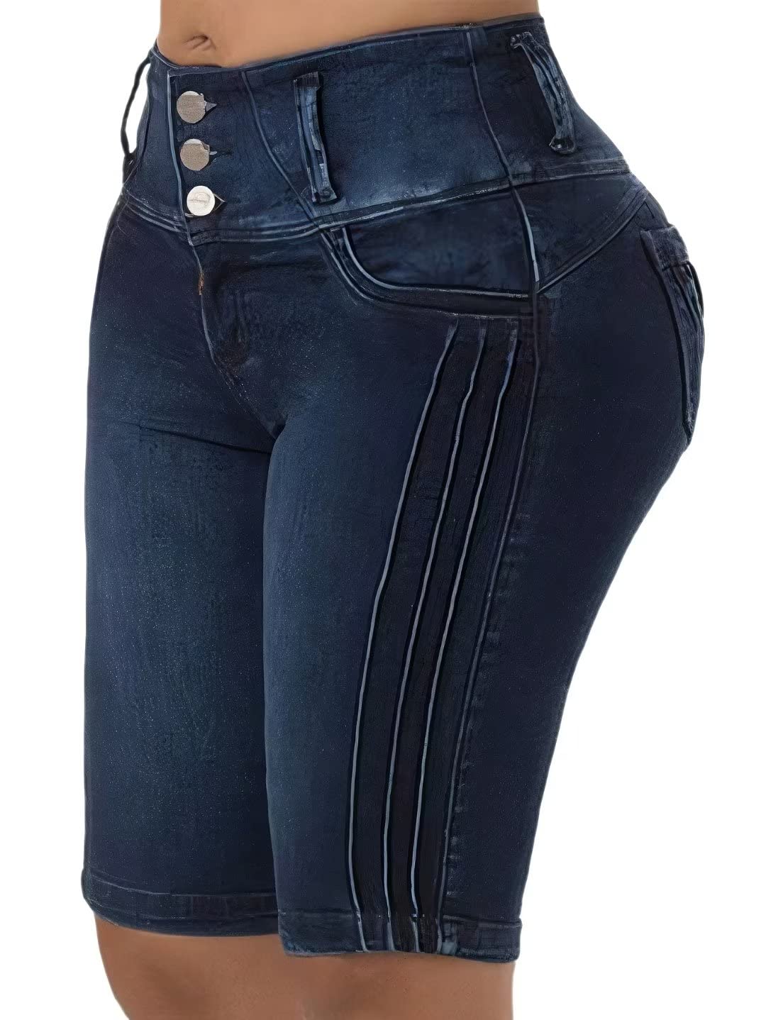 Flamingals Women's Denim Mid Waist Butt Lifting Bermuda Skinny Shorts - High Waisted Stretch Jeans for Curvy Fit | Perfect for Casual Outings, Summer Vacations & Night Out