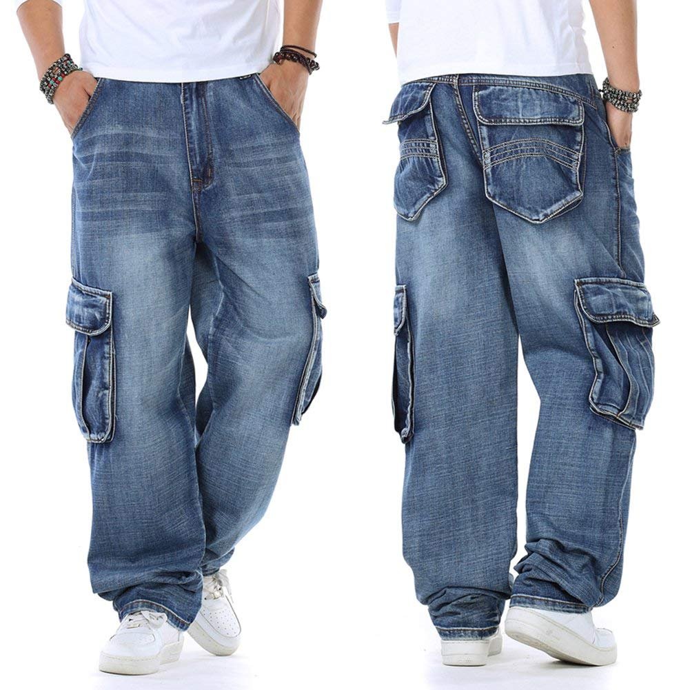 Men's Baggy Hip Hop Jeans Plus Size 30-46 with Multi-Pockets | Skateboard Cargo Pants for Men | Tactical Denim Joggers | Perfect for Streetwear, Urban Fashion & Skateboarding