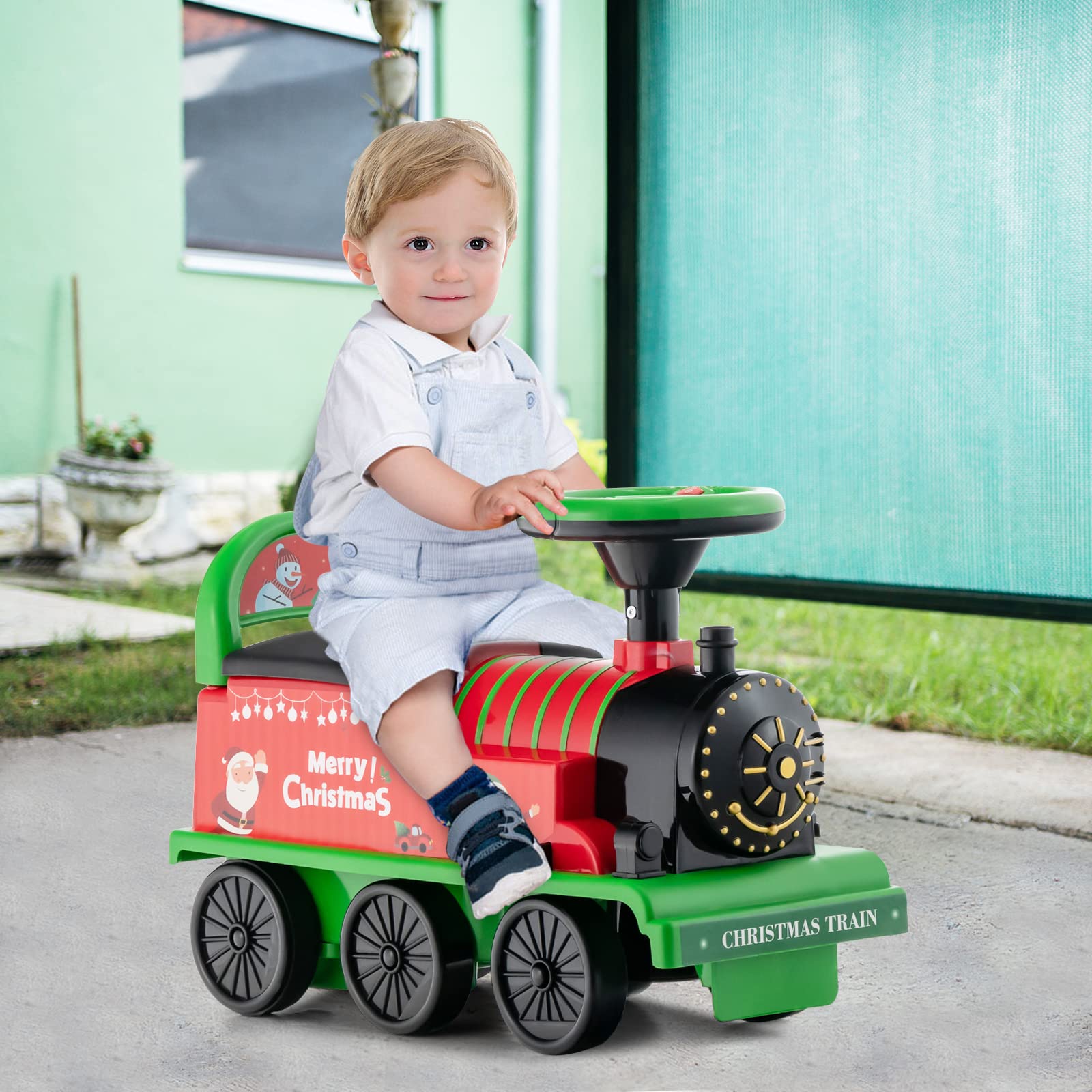 HONEY JOY 6V Battery Powered Electric Ride On Train Toy for Kids with 16 PCS Tracks, Flashing Lights & Music, Storage Seat - Playable Without Tracks - Perfect Gift for Boys & Girls (Green) - Indoor & Outdoor Play, Birthday & Christmas Present