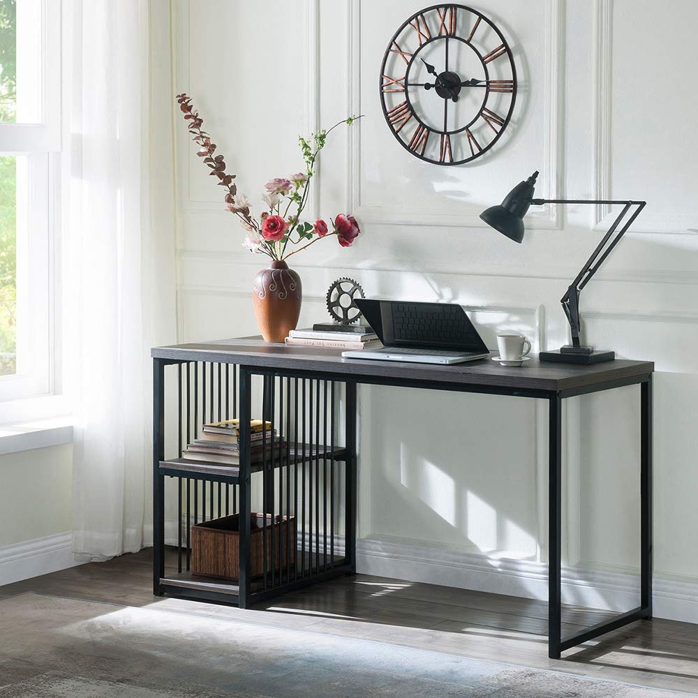 55 Inch Home Office Computer Desk with 2 Adjustable Storage Shelves (Left/Right) - Sturdy Metal Frame, Easy Assembly - Perfect for Remote Work & Small Spaces