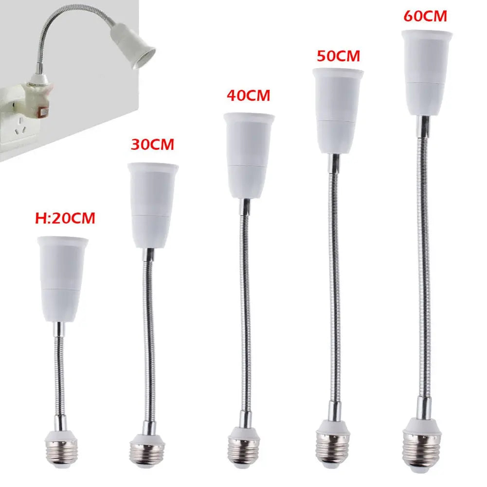 Flexible E27 Light Bulb Extender Adapter - 360° Adjustable Socket Extension for Hard-to-Reach Lamps & Fixtures - Perfect for Home, Office, and Workshop Lighting Solutions
