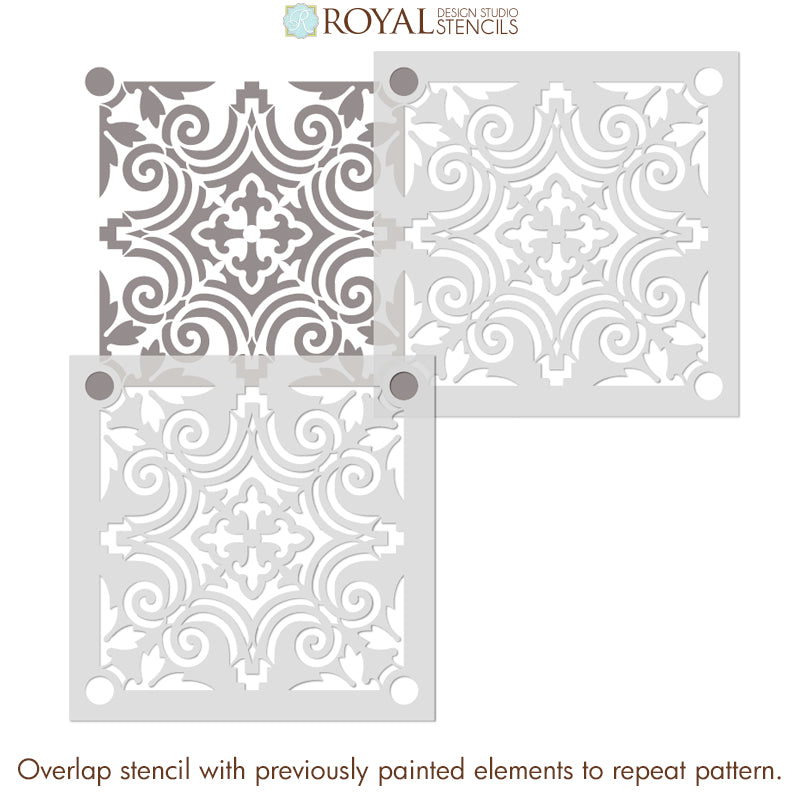Augusta Tile Stencil - Reusable DIY Tile Painting Template for Home Decor, Bathroom & Kitchen Backsplash - Perfect for Ceramic, Porcelain & Mosaic Tile Projects