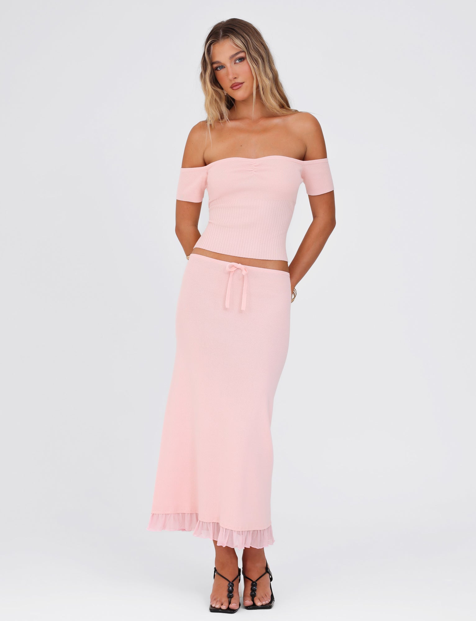 LILYANNA SKIRT in Baby Pink - Women's Flowy Midi Skirt for Casual Wear, Summer Outfits & Boho Style Fashion