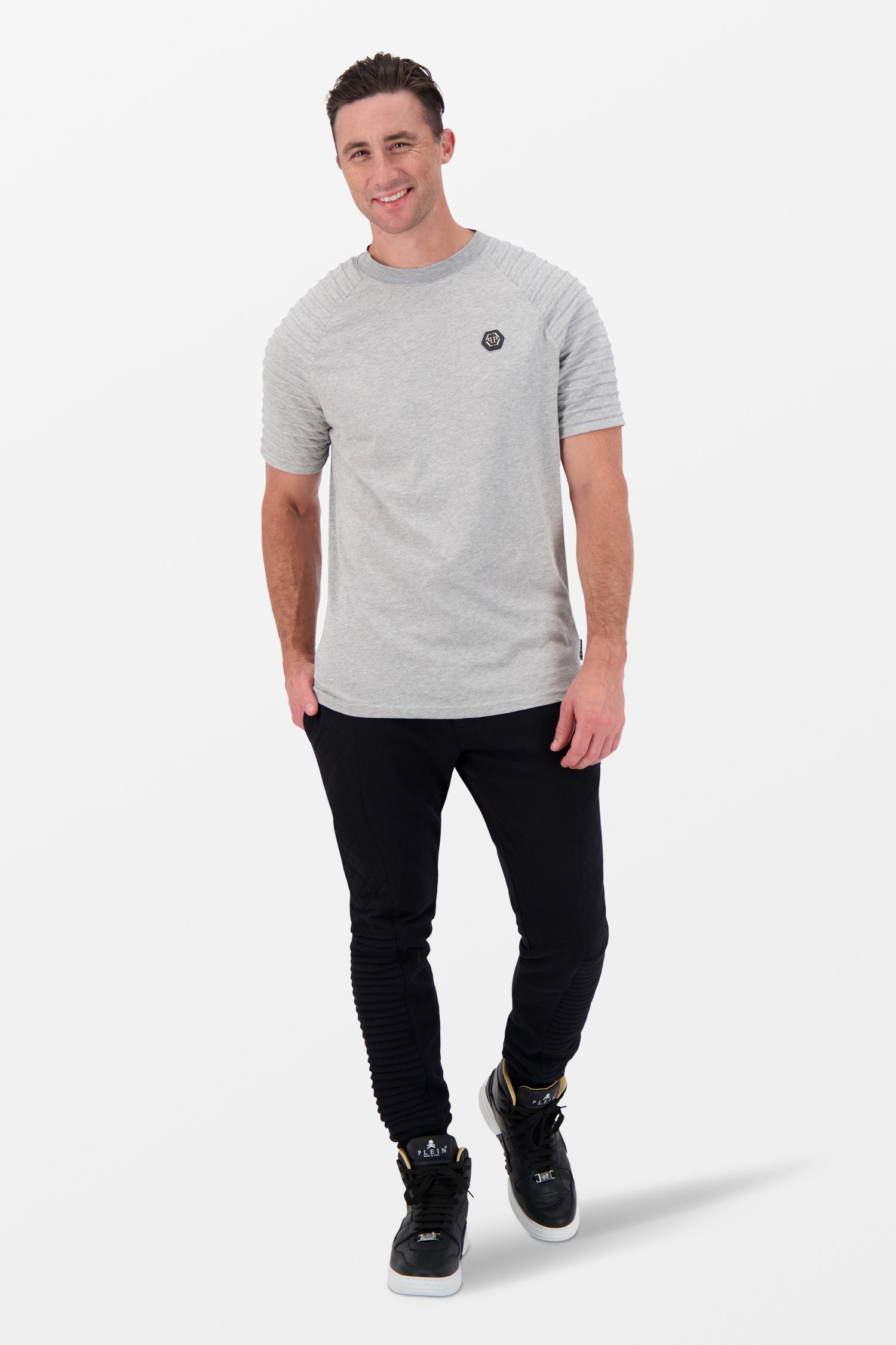 Philipp Plein Grey Round Neck Short Sleeve T-Shirt for Men - Casual Summer Fashion Tee for Streetwear & Everyday Outfits