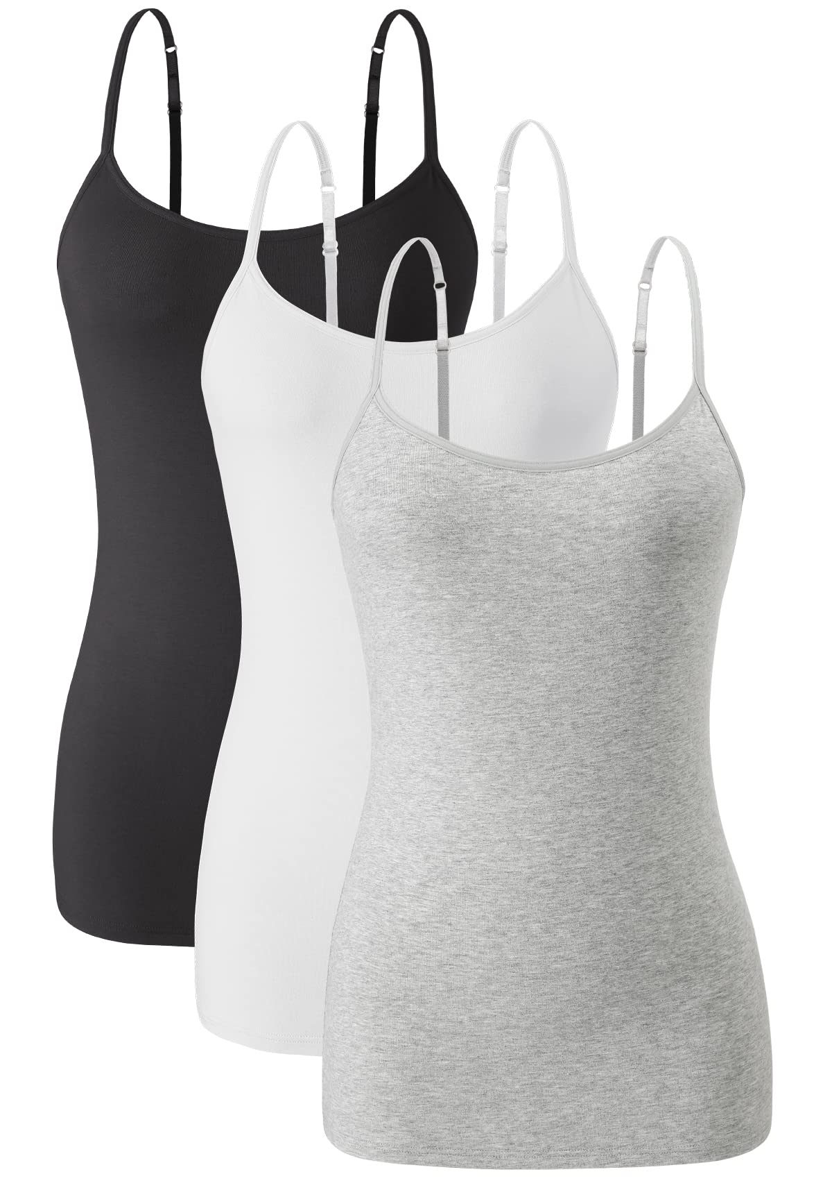 Orrpally Women's Cotton Camisole with Shelf Bra - Adjustable Spaghetti Strap Tank Tops 3-Pack | Soft Breathable Summer Layering Piece for Casual Wear & Sleepwear