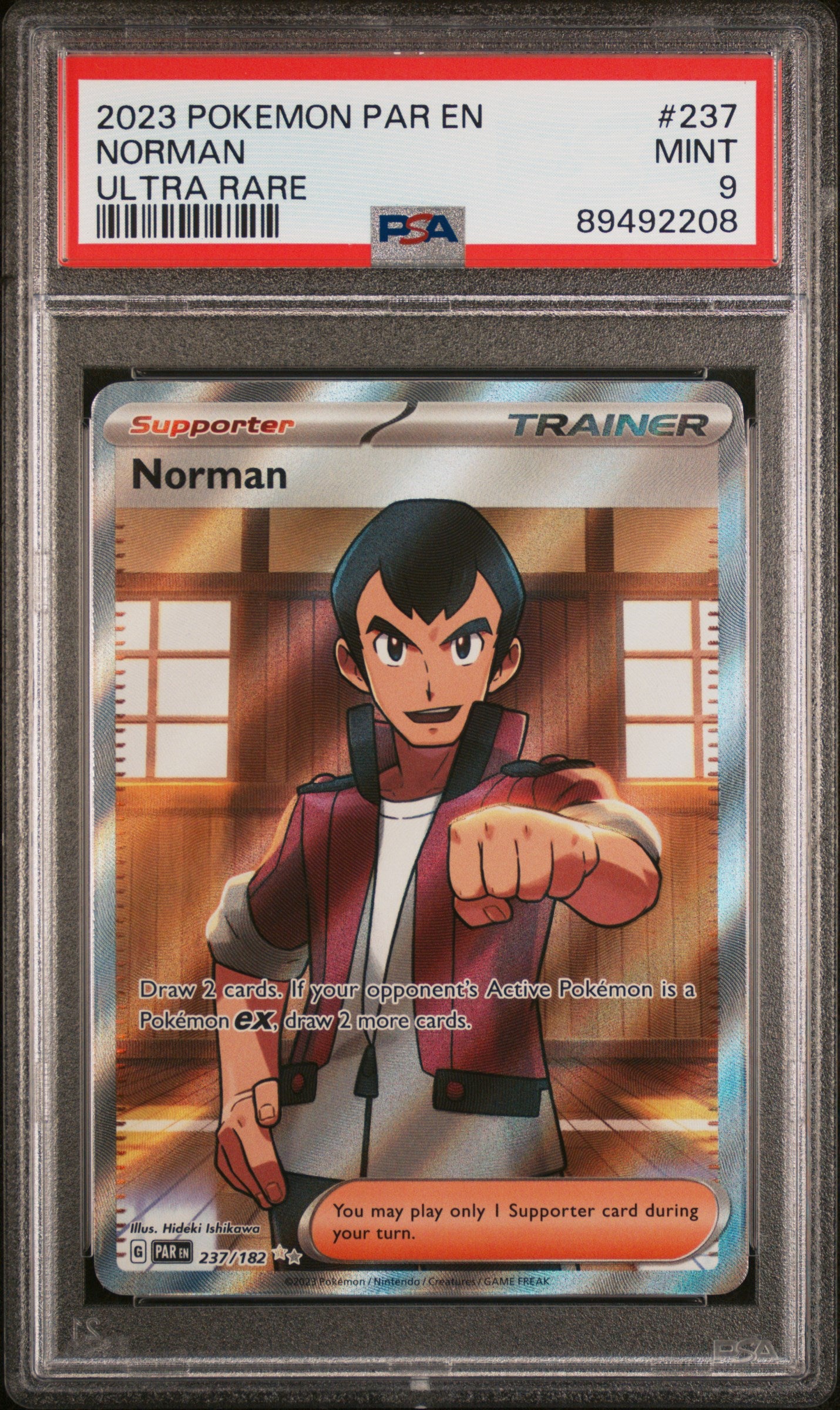 Ultra Rare Pokemon Norman 237/182 PSA 9 Graded Card - PAR EN 2023 | Collectible Trading Card for Pokemon Fans & Competitive Players