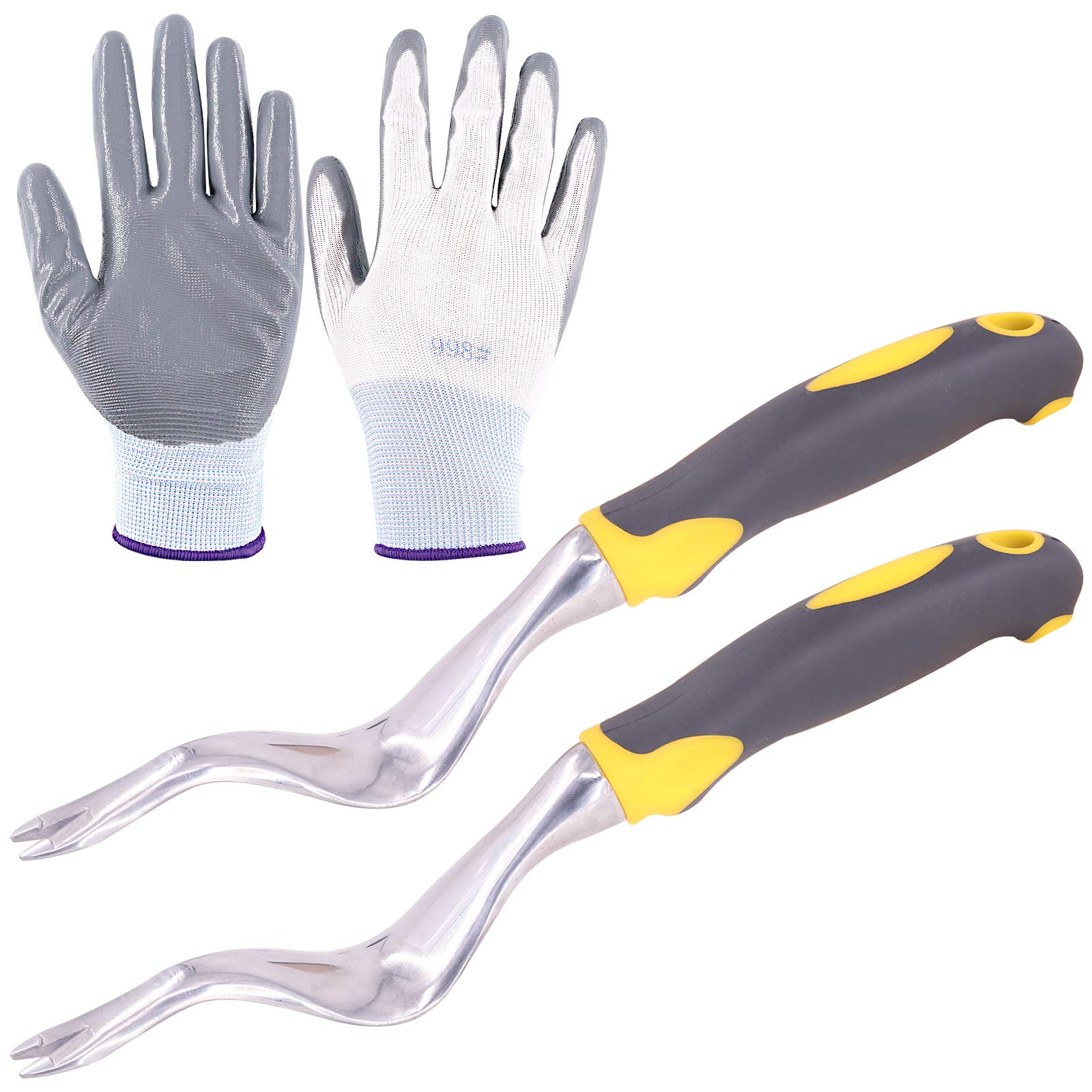 3-Piece Hand Weeder Tool Set - Manual Weed Puller with Ergonomic Handle & Gardening Gloves - Durable Garden Weeding Tools for Lawn, Yard, Farmland, and Transplanting - Perfect for Organic Gardening and Weed Removal