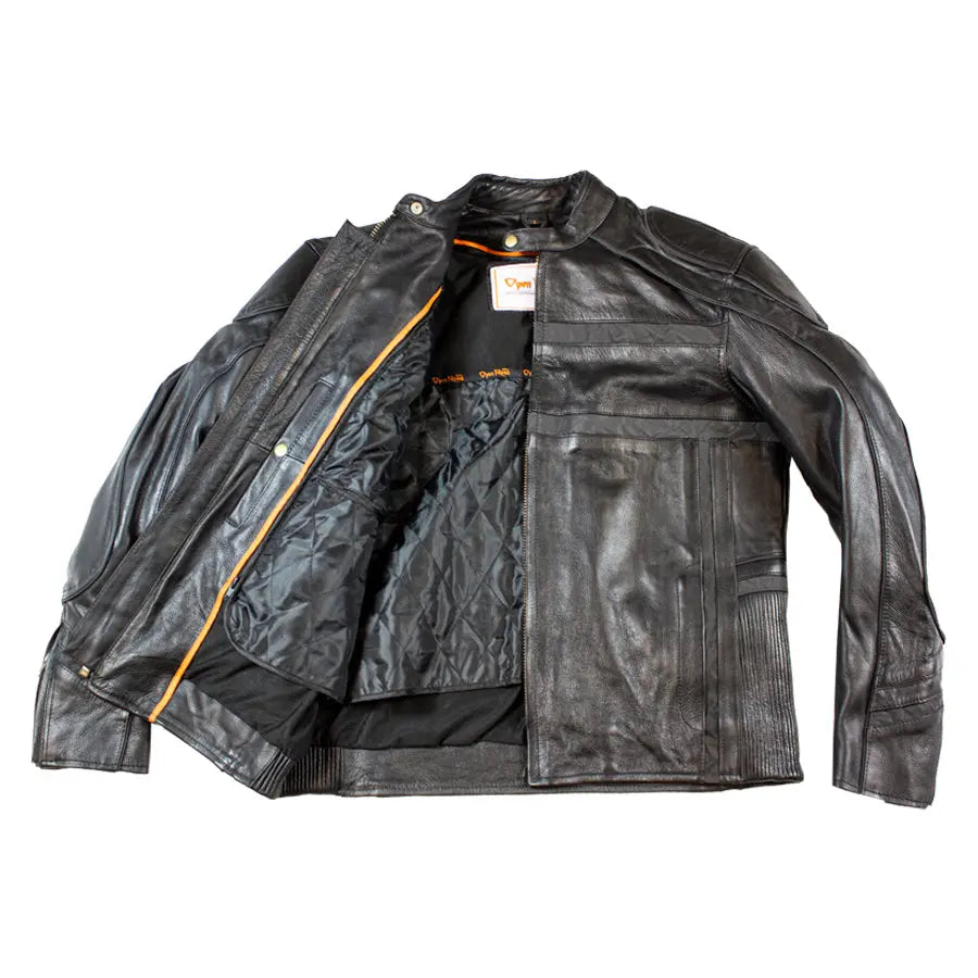 Open Road Men's Reflective Piping Leather Motorcycle Jacket - Stylish & Protective Biker Gear for Night Riding & Urban Commuting