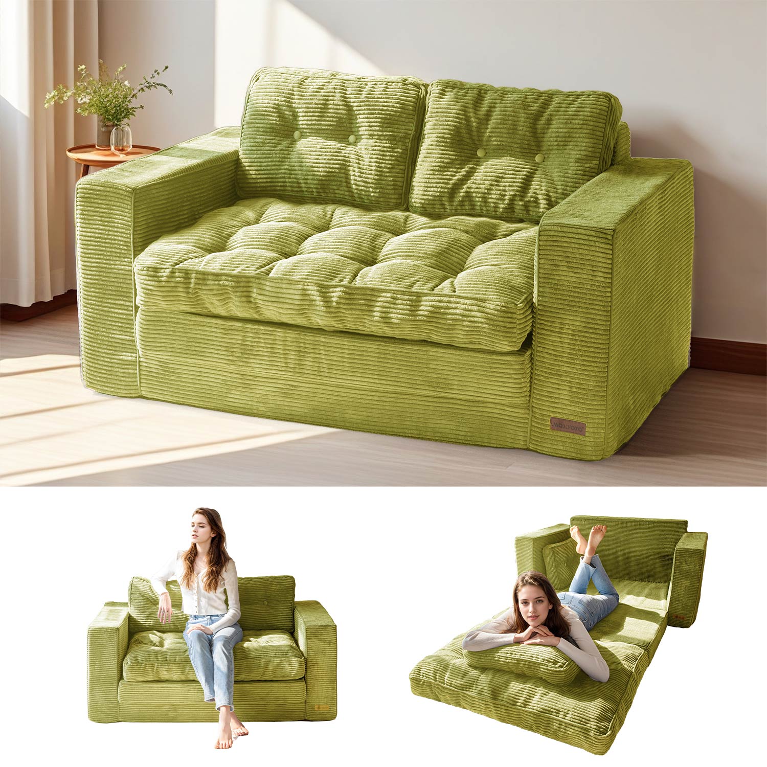 MAXYOYO 2-in-1 Convertible Sofa Bed - Foldable Couch Bed for Living Room & Guest Room, Green | Space-Saving Sleeper Sofa for Small Apartments & Home Office