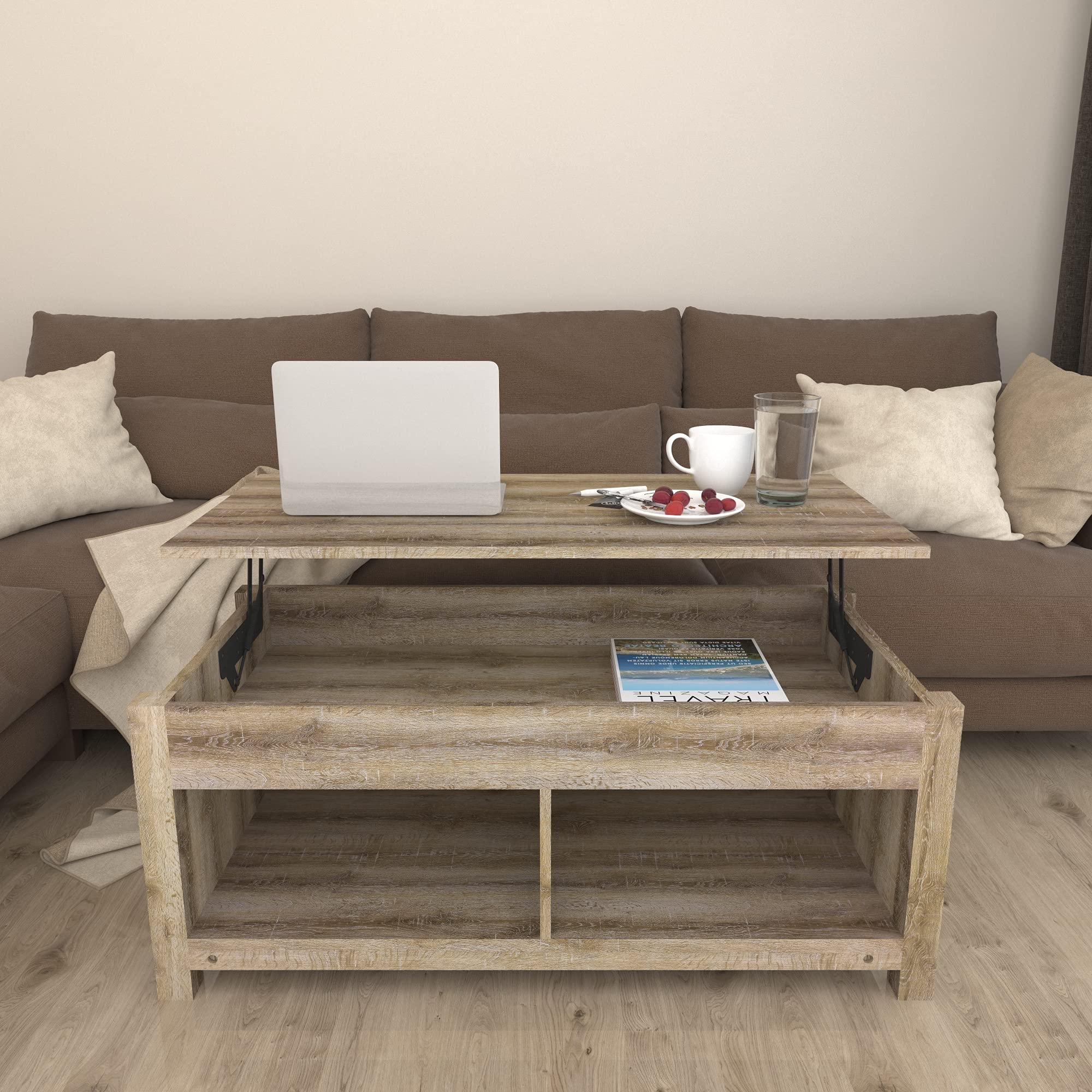 Lift Top Coffee Table with Hidden Storage & Lower Shelf - Modern Living Room Center Table for Small Spaces | Perfect for Dining, Reception & Home Office Use