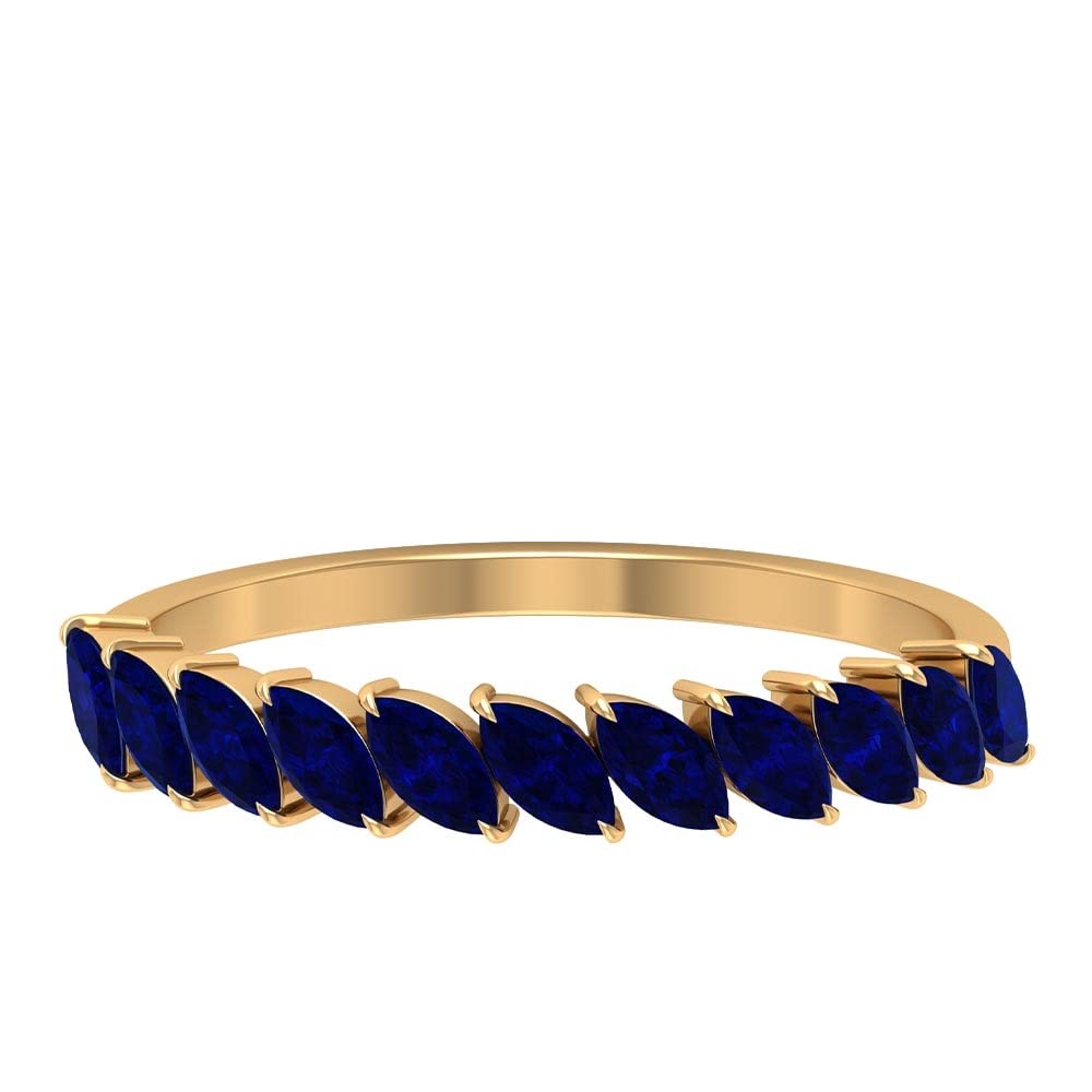 1.50 CT Lab-Created Blue Sapphire Half Eternity Ring in 14K Solid Gold - Elegant Tilted Semi Eternity Wedding Band for Women, Anniversary Gift, Bridal Jewelry - Perfect for Engagement, Proposal & Special Occasions