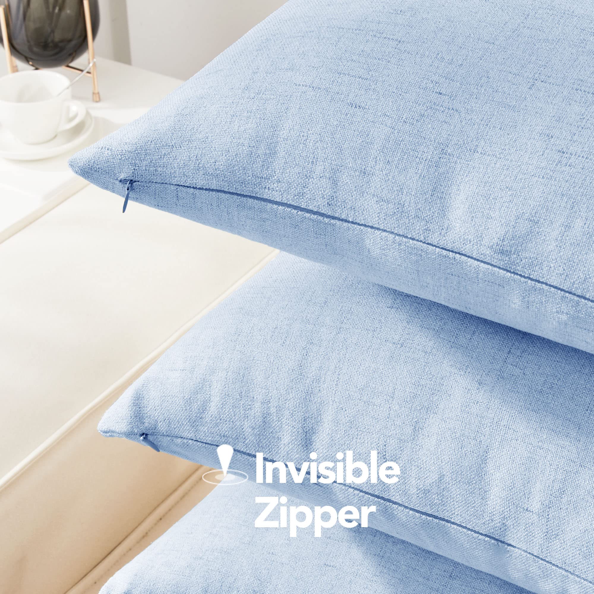 Deconovo 22x22 Inch Blue Throw Pillow Covers - Set of 4 Faux Linen Decorative Cushion Cases for Sofa, Bed & Home Decor (Sky Blue, No Insert) - Perfect for Living Room, Bedroom & Cozy Spaces